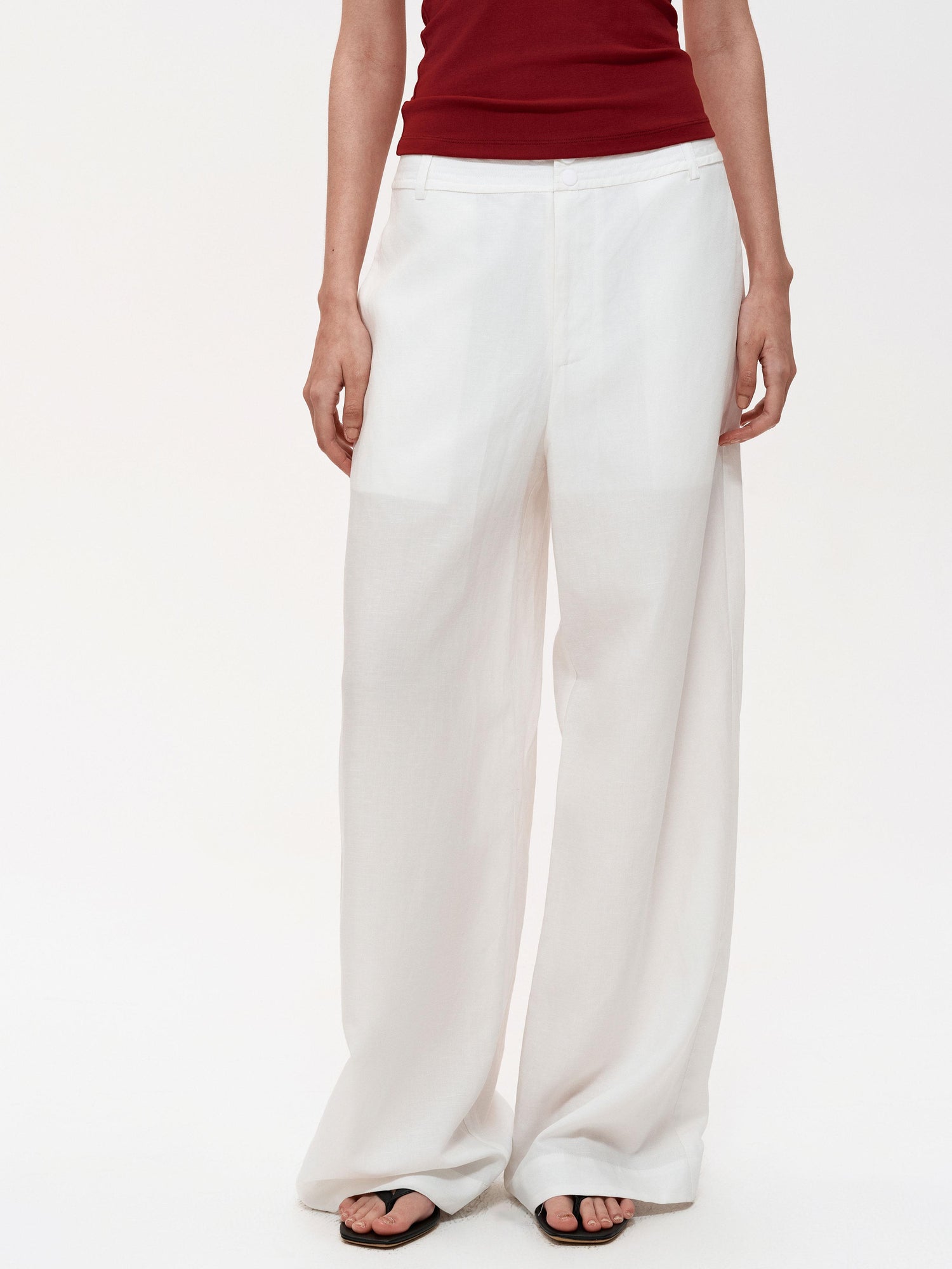 Northbutsouth Mid Rise Linen Blend Relaxed Fit Straight Leg Pants