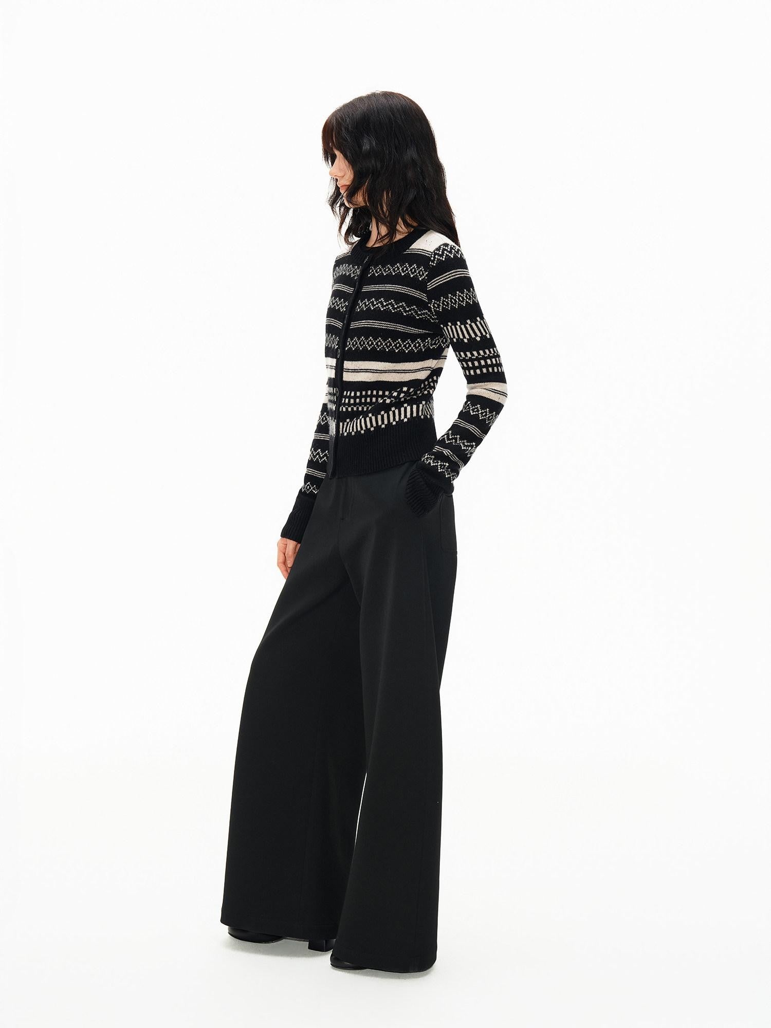 Northbutsouth Monochrome Striped Fair Isle Small Crewneck Women&