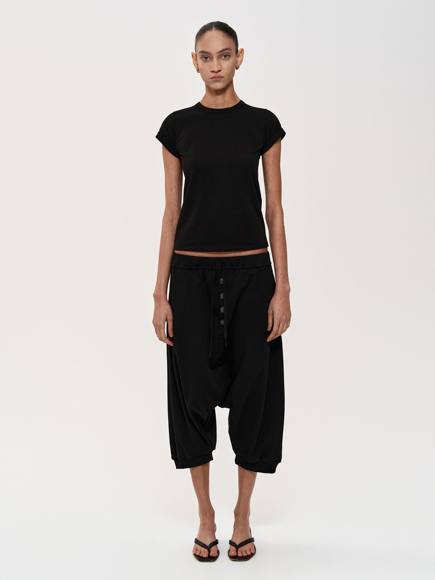 Northbutsouth Multi Button Drawstring Drop Crotch Casual Shorts