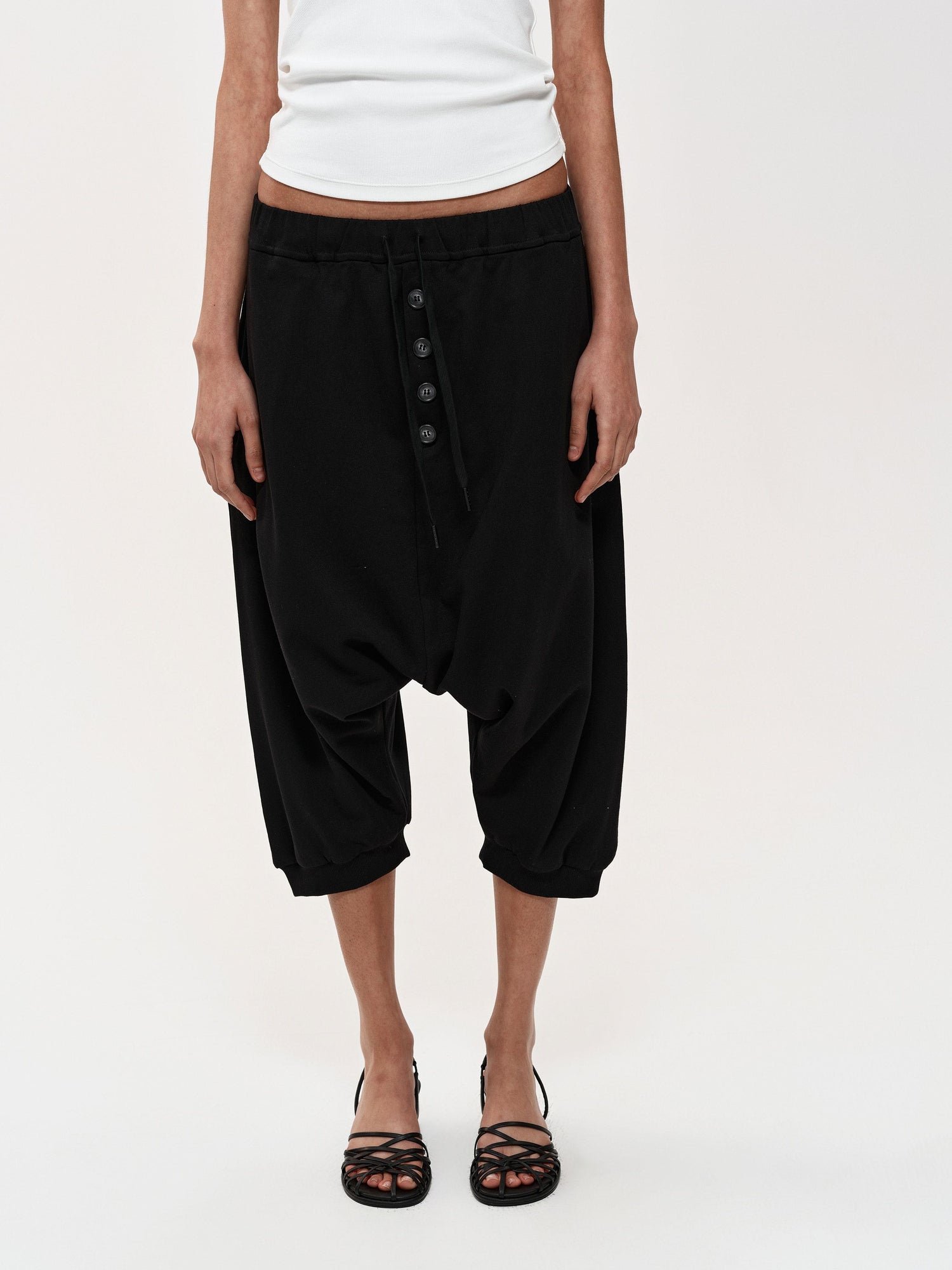 Northbutsouth Multi Button Drawstring Drop Crotch Casual Shorts