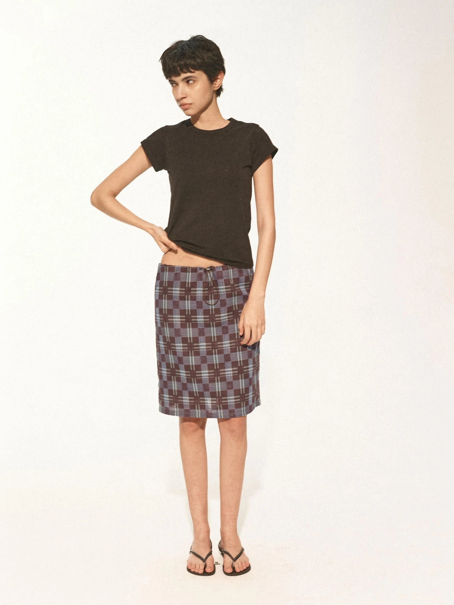 Multi Way Drawstring Plaid Skirt And Tube Top Set