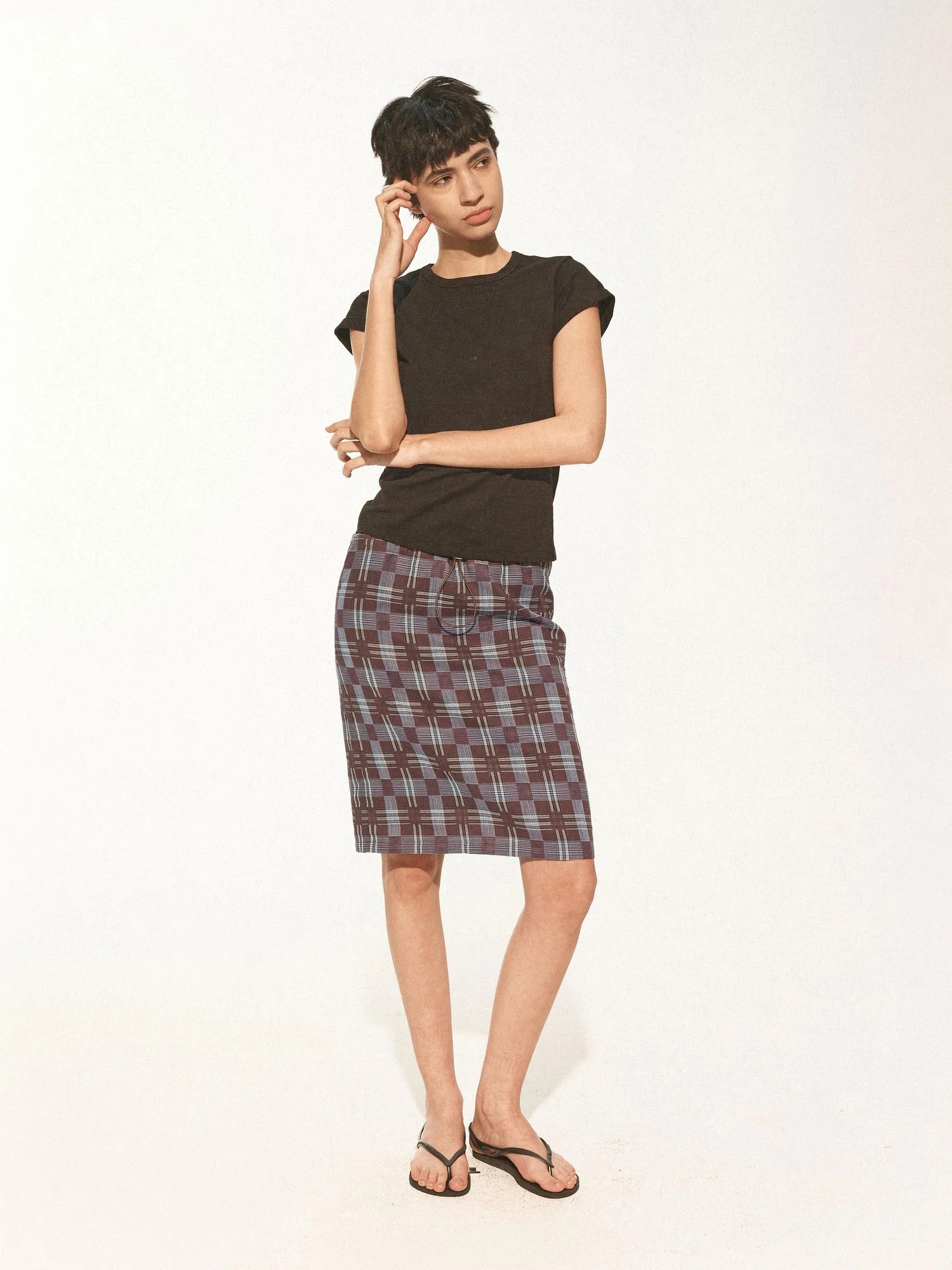 Multi Way Drawstring Plaid Skirt And Tube Top Set