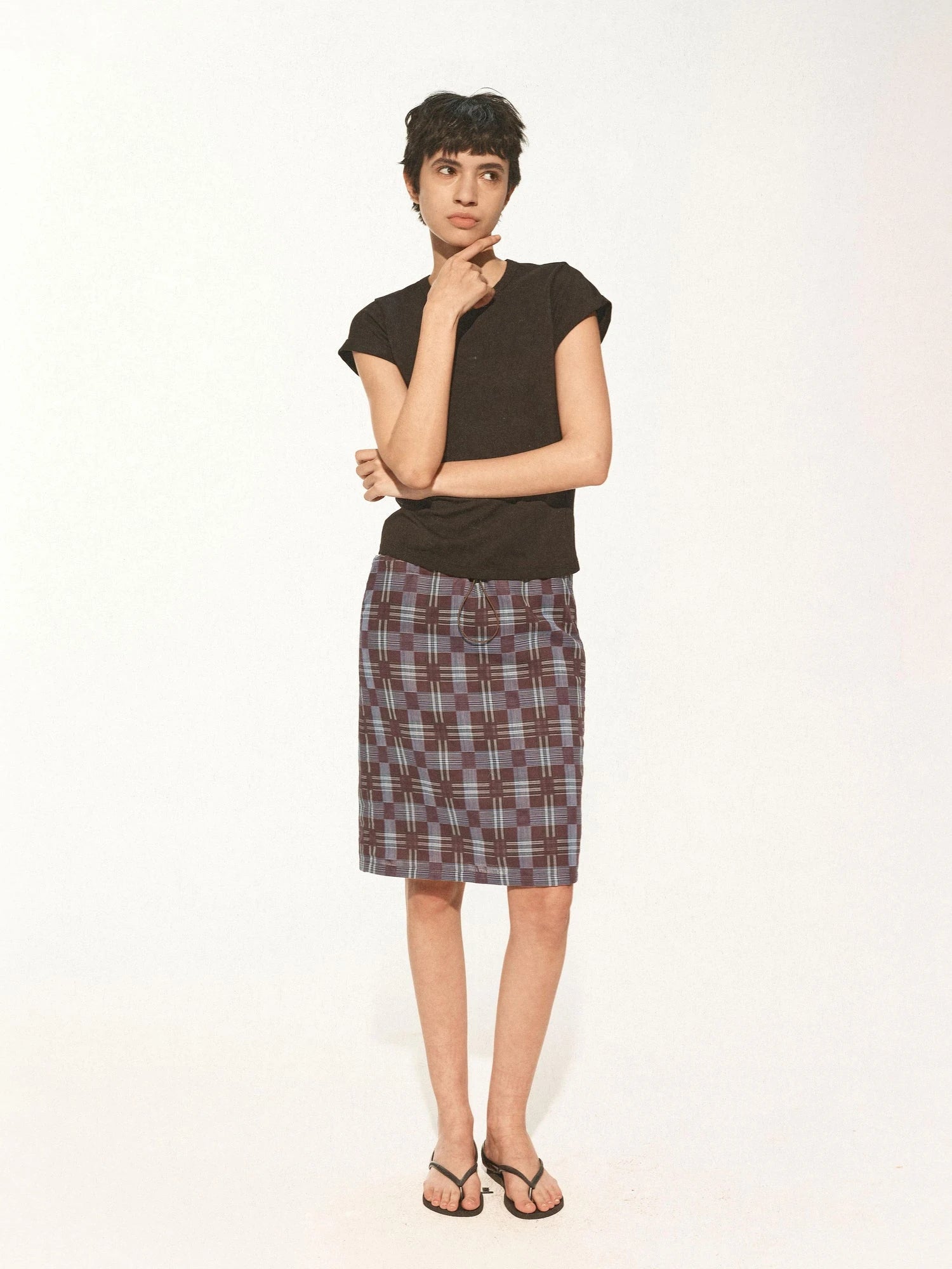 Multi Way Drawstring Plaid Skirt And Tube Top Set