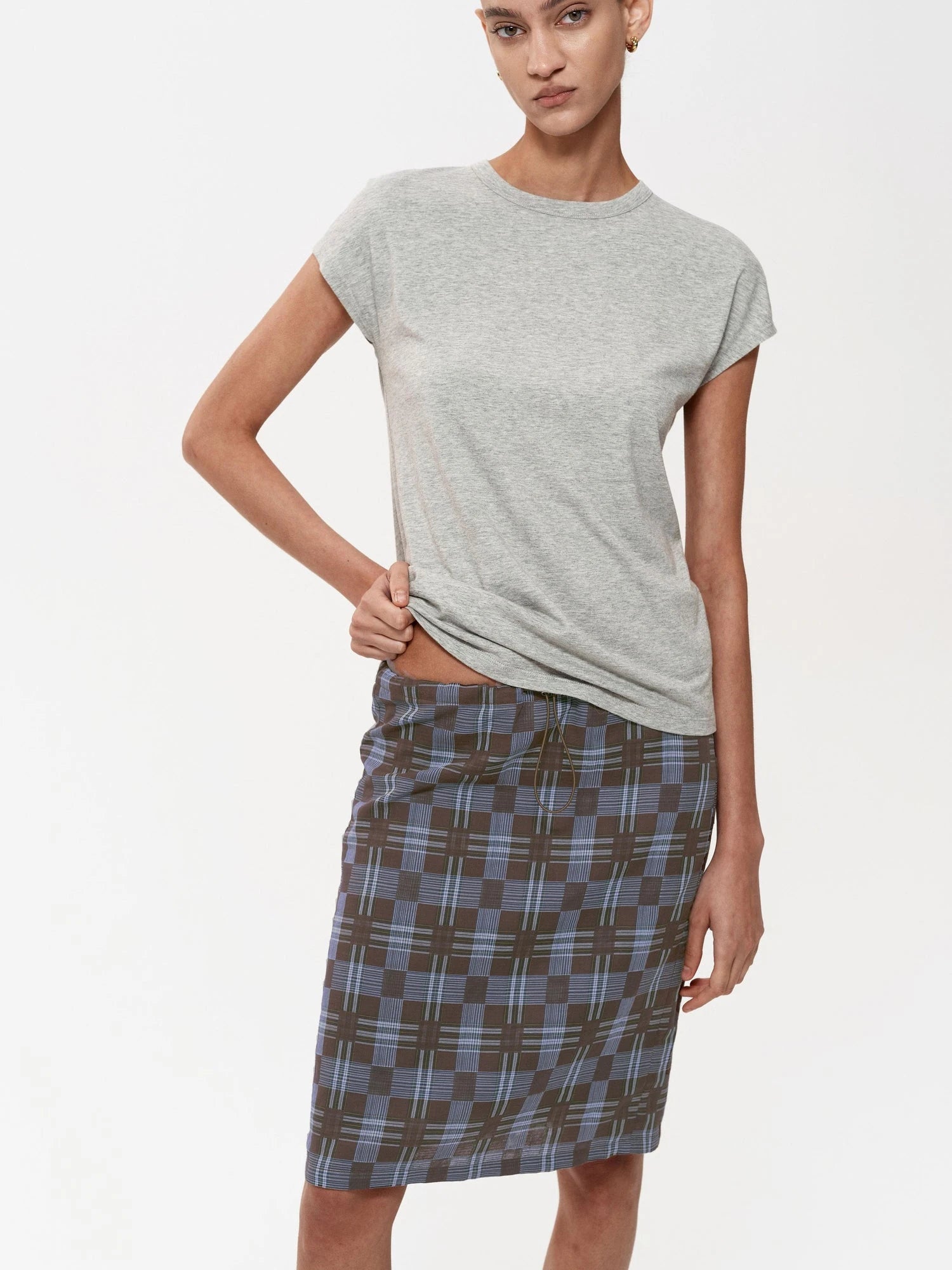 Multi Way Drawstring Plaid Skirt And Tube Top Set