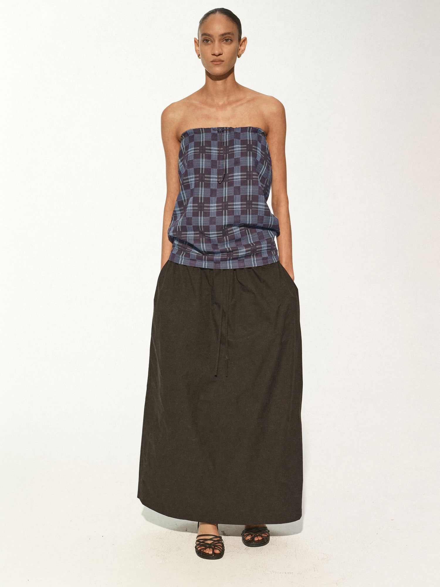 Northbutsouth Multi Way Drawstring Plaid Skirt And Tube Top Set