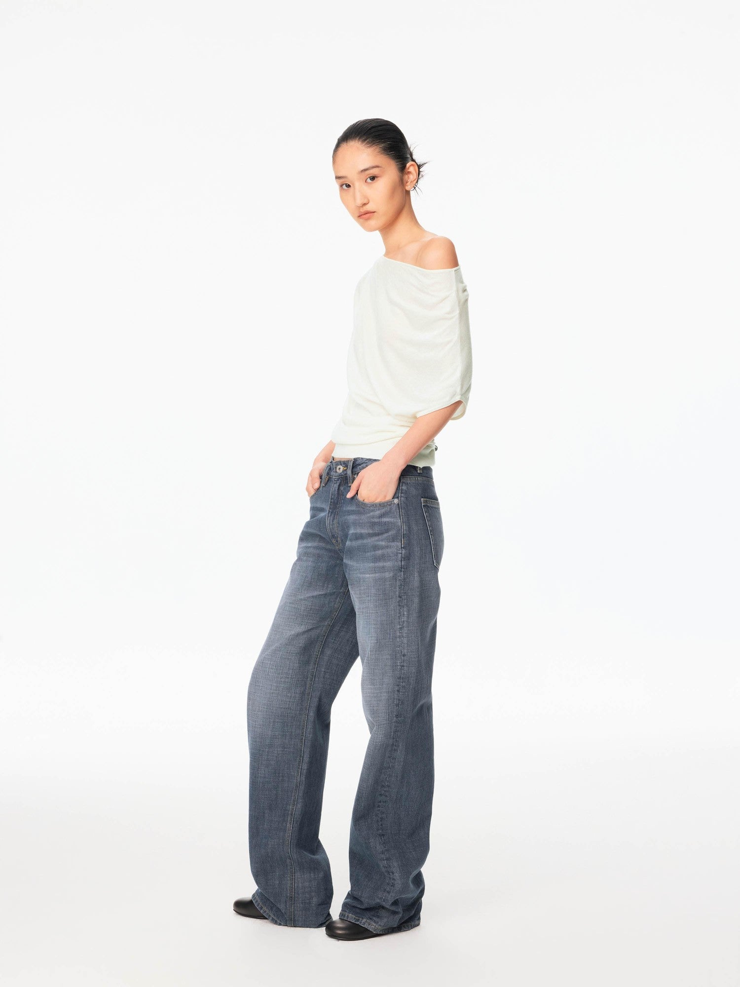 Northbutsouth Multicolor Knit Gathered Slanted Neck Women&
