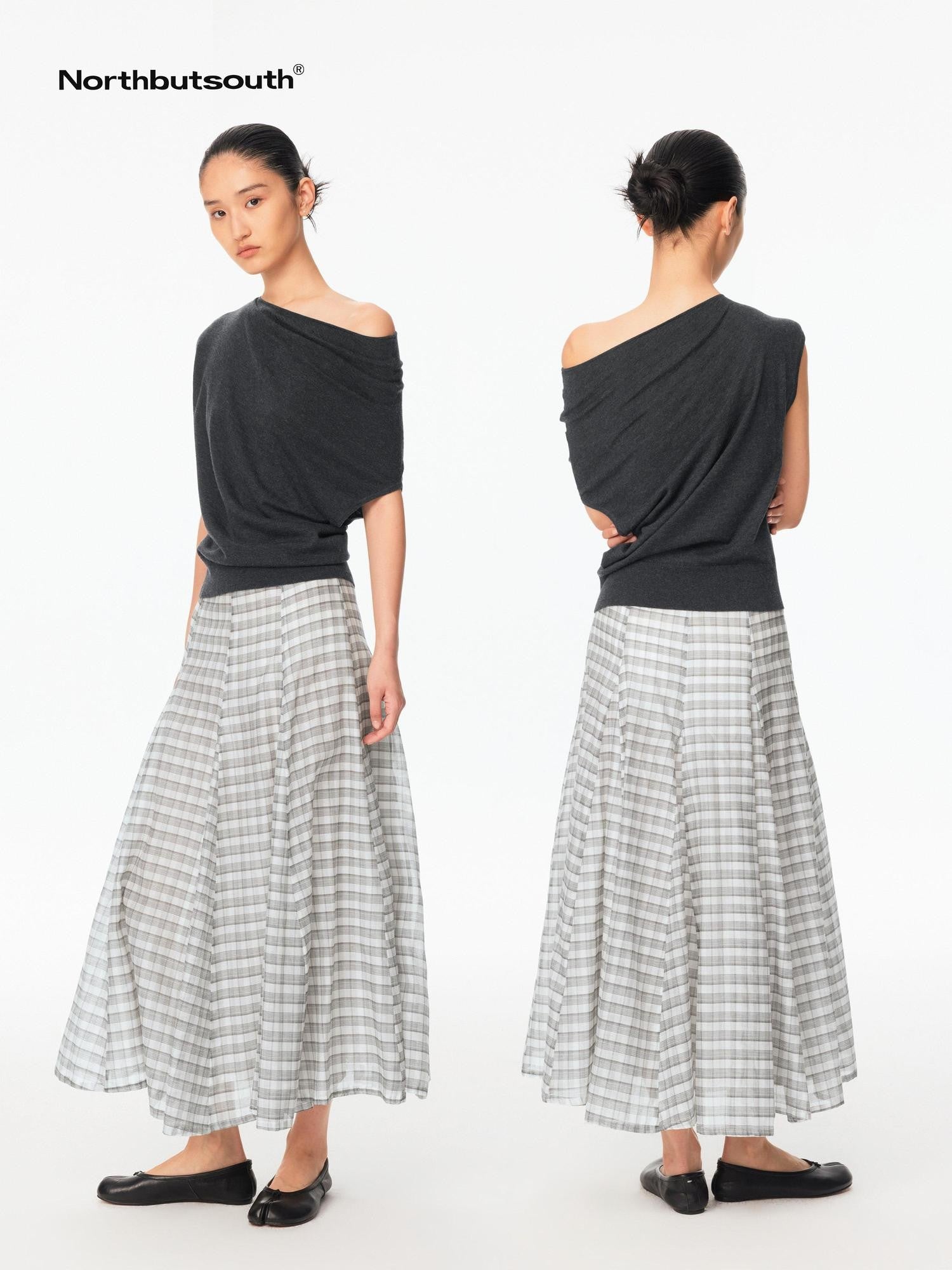 Northbutsouth Multicolor Knit Gathered Slanted Neck Women&