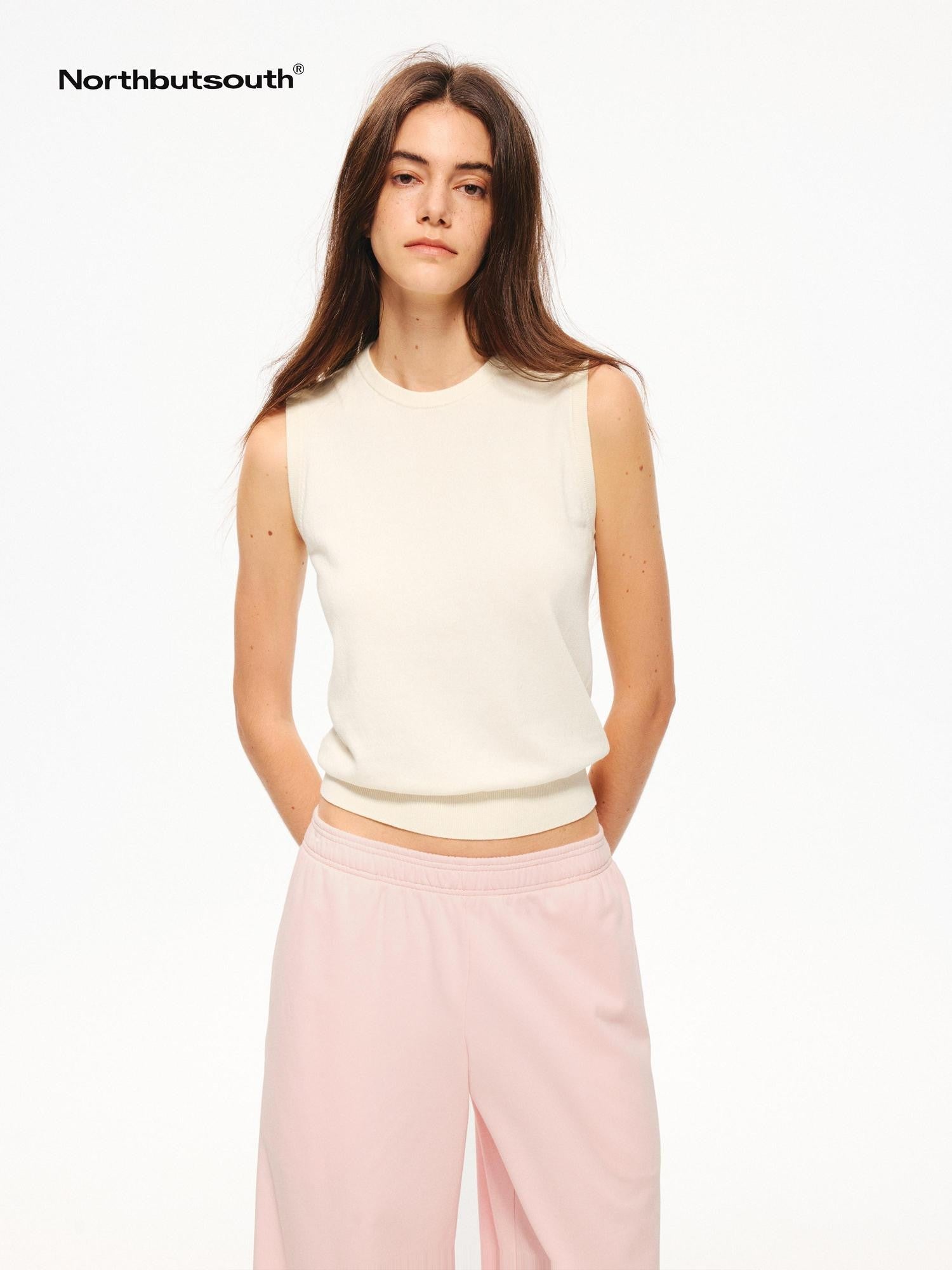 Northbutsouth Multicolor Ribbed Knit Round Neck Tape Trim Women&