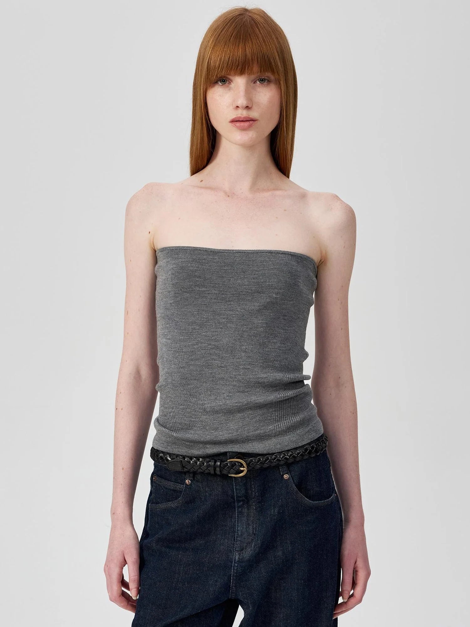 Multicolor Yangzi Wool High Elasticity Slimming Ribbed Tube Top