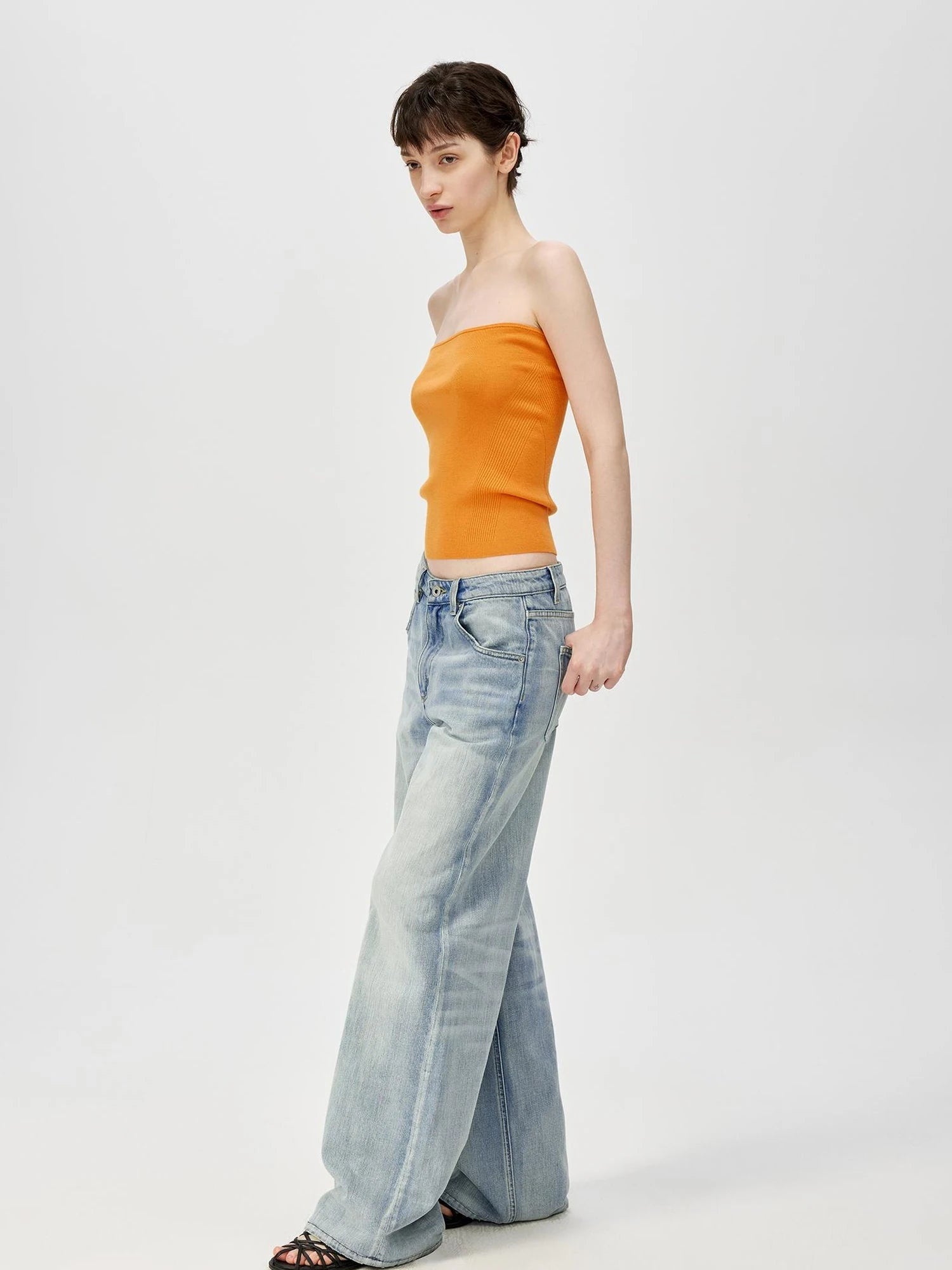 Multicolor Yangzi Wool High Elasticity Slimming Ribbed Tube Top