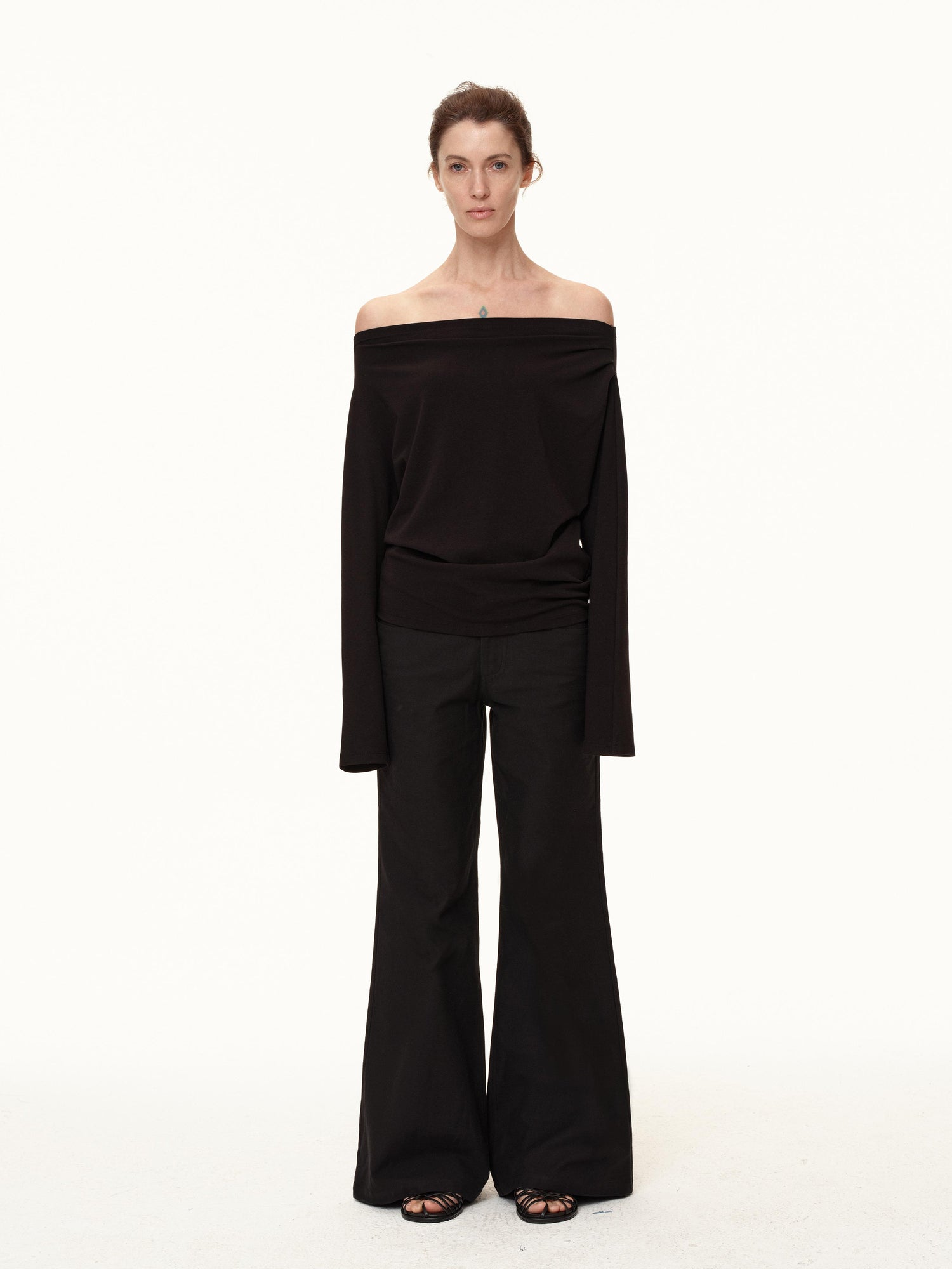 Northbutsouth Off Shoulder Top With Pleated Detail And Layered Hem