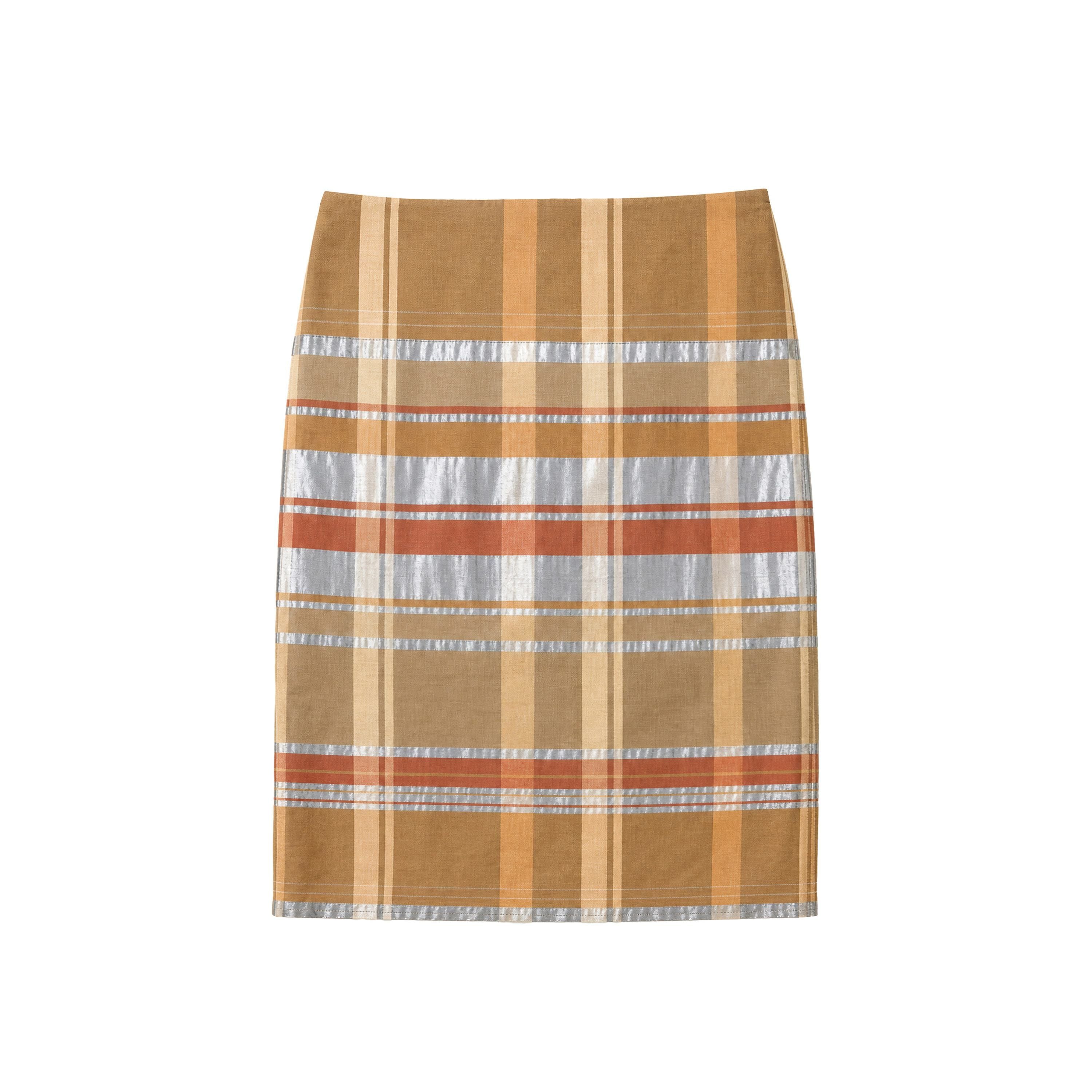 Northbutsouth_Orange_Plaid_No_Waistband_H_Line_Cotton_Silk_Blend_Women&