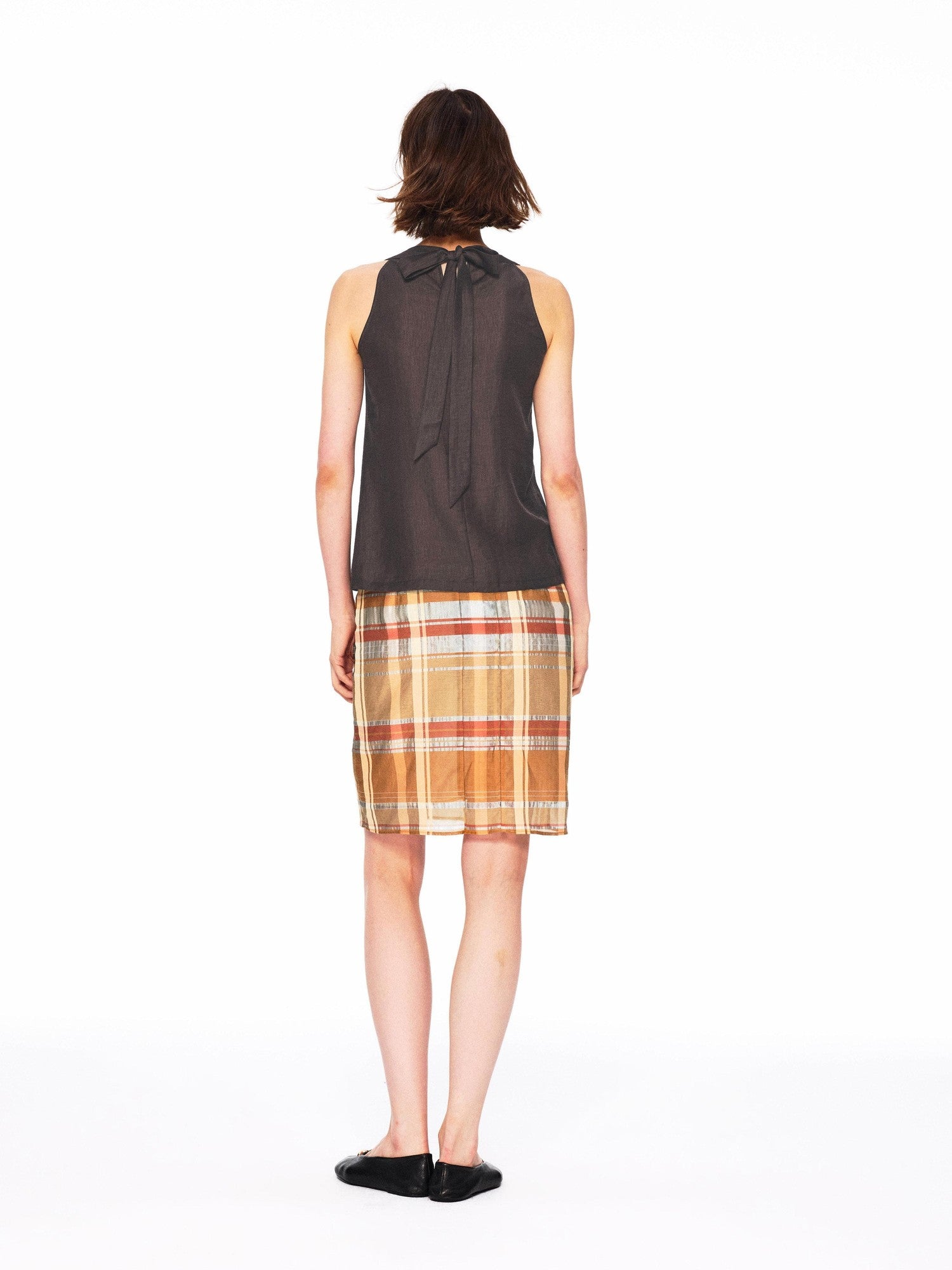 Northbutsouth Orange Plaid No Waistband H Line Cotton Silk Blend Women&