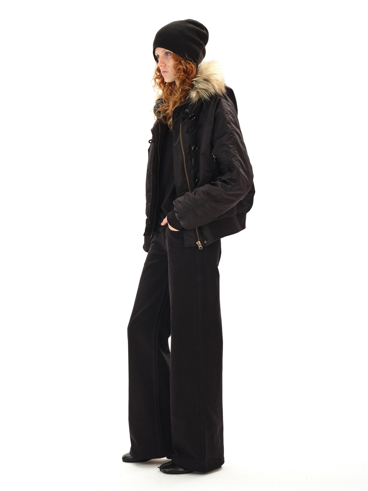 Northbutsouth Pilot Feather Down Hooded Jacket With Fur Trim