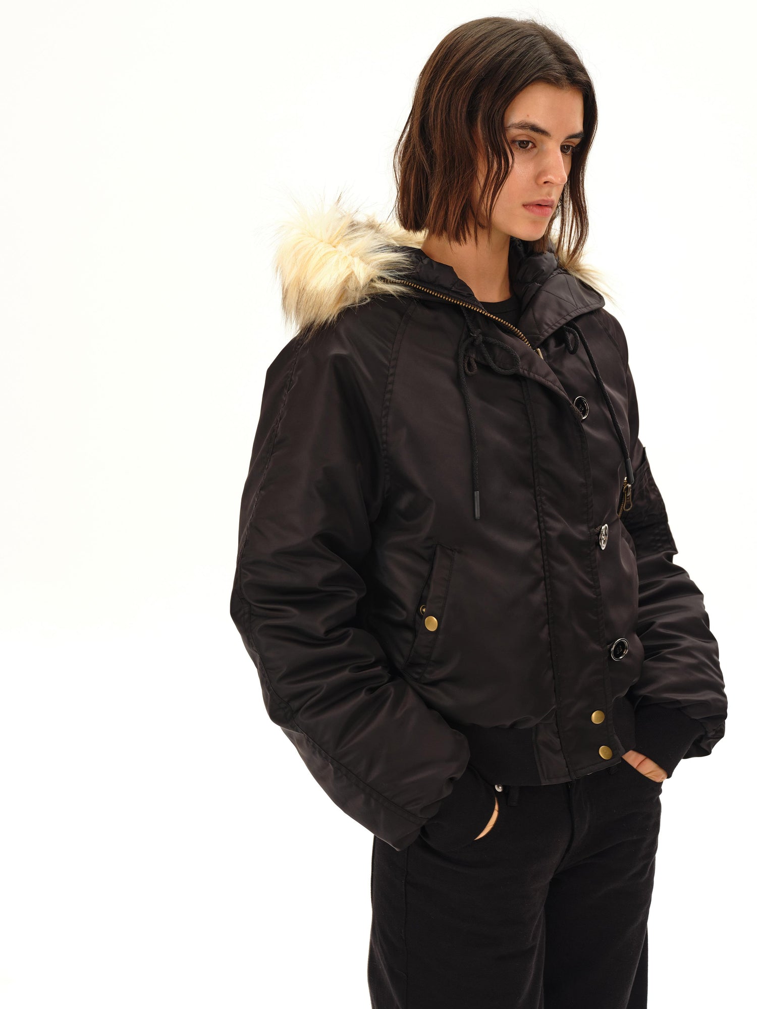 Northbutsouth Pilot Feather Down Hooded Jacket With Fur Trim