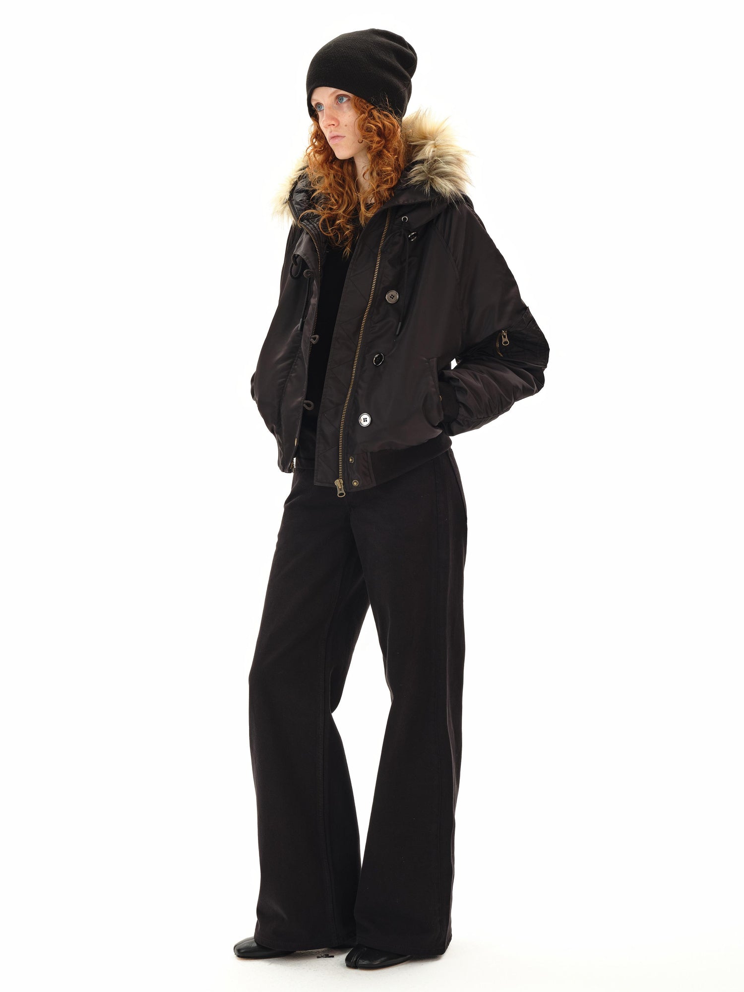 Northbutsouth Pilot Feather Down Hooded Jacket With Fur Trim
