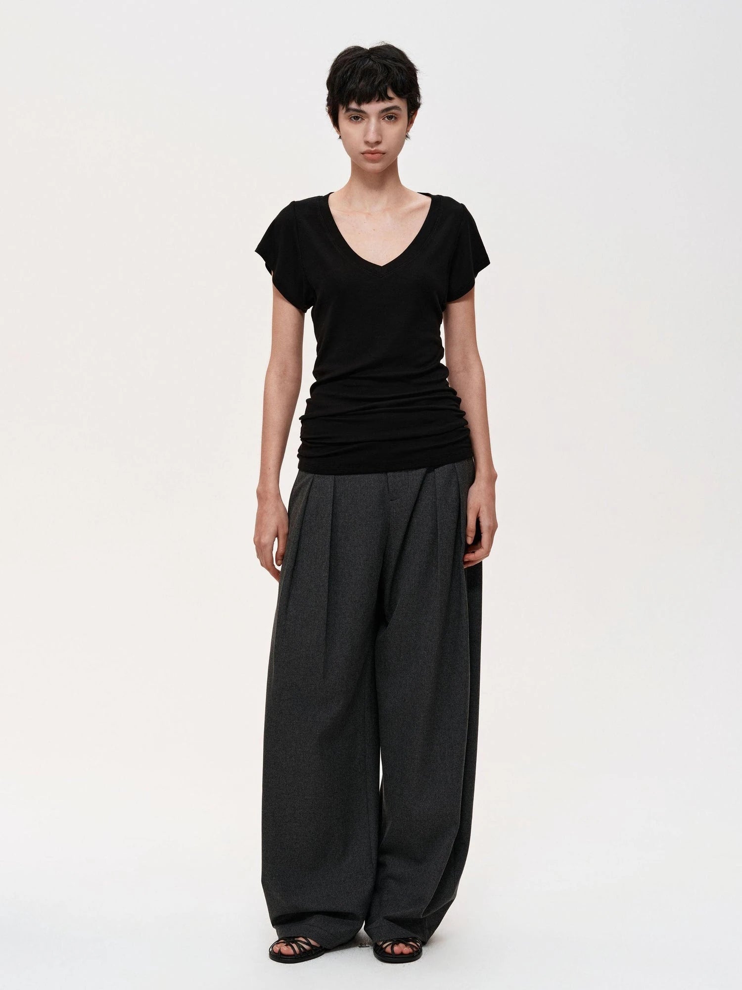 Pleated Flowy Wide Leg Trousers