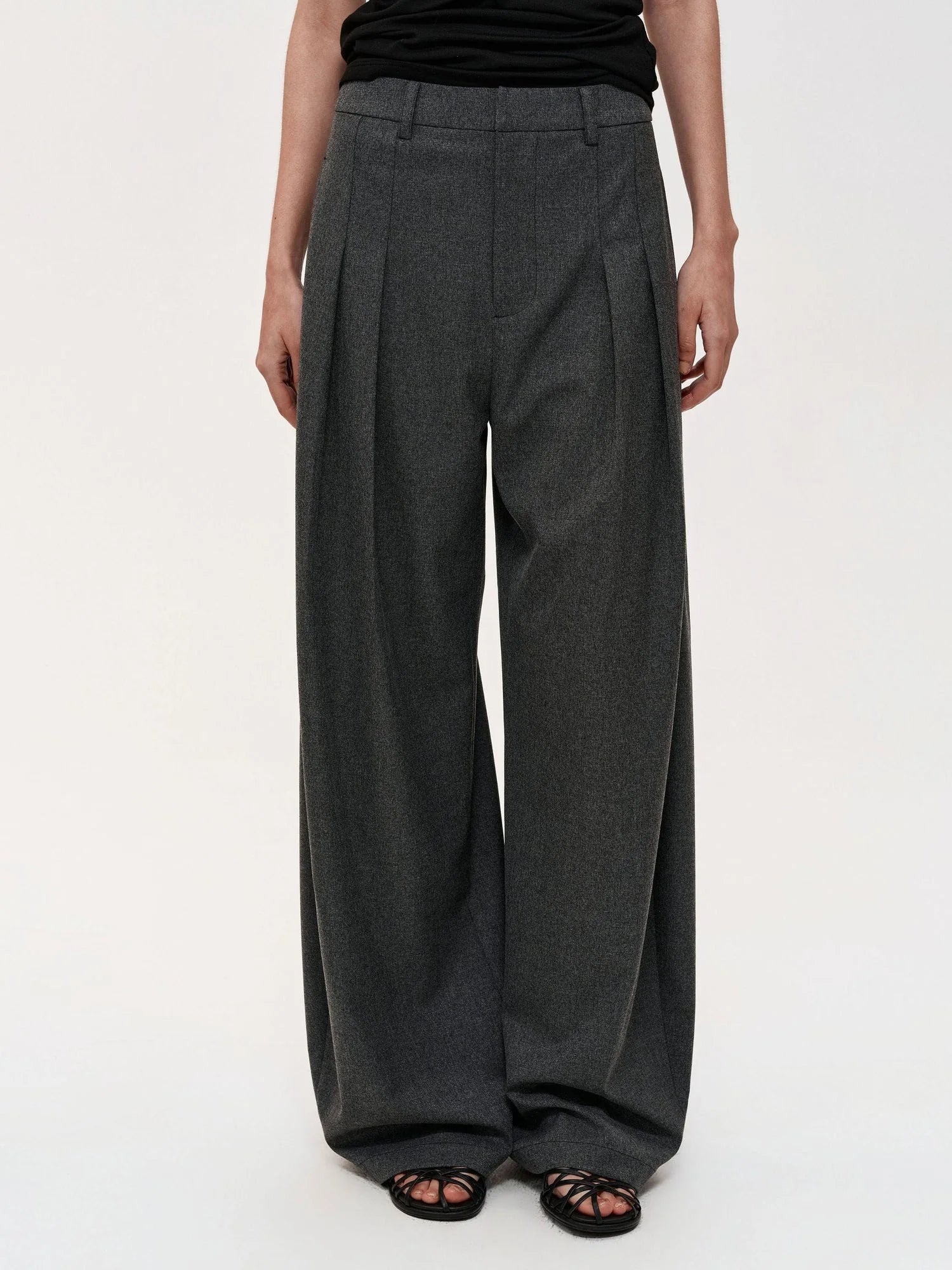Pleated Flowy Wide Leg Trousers