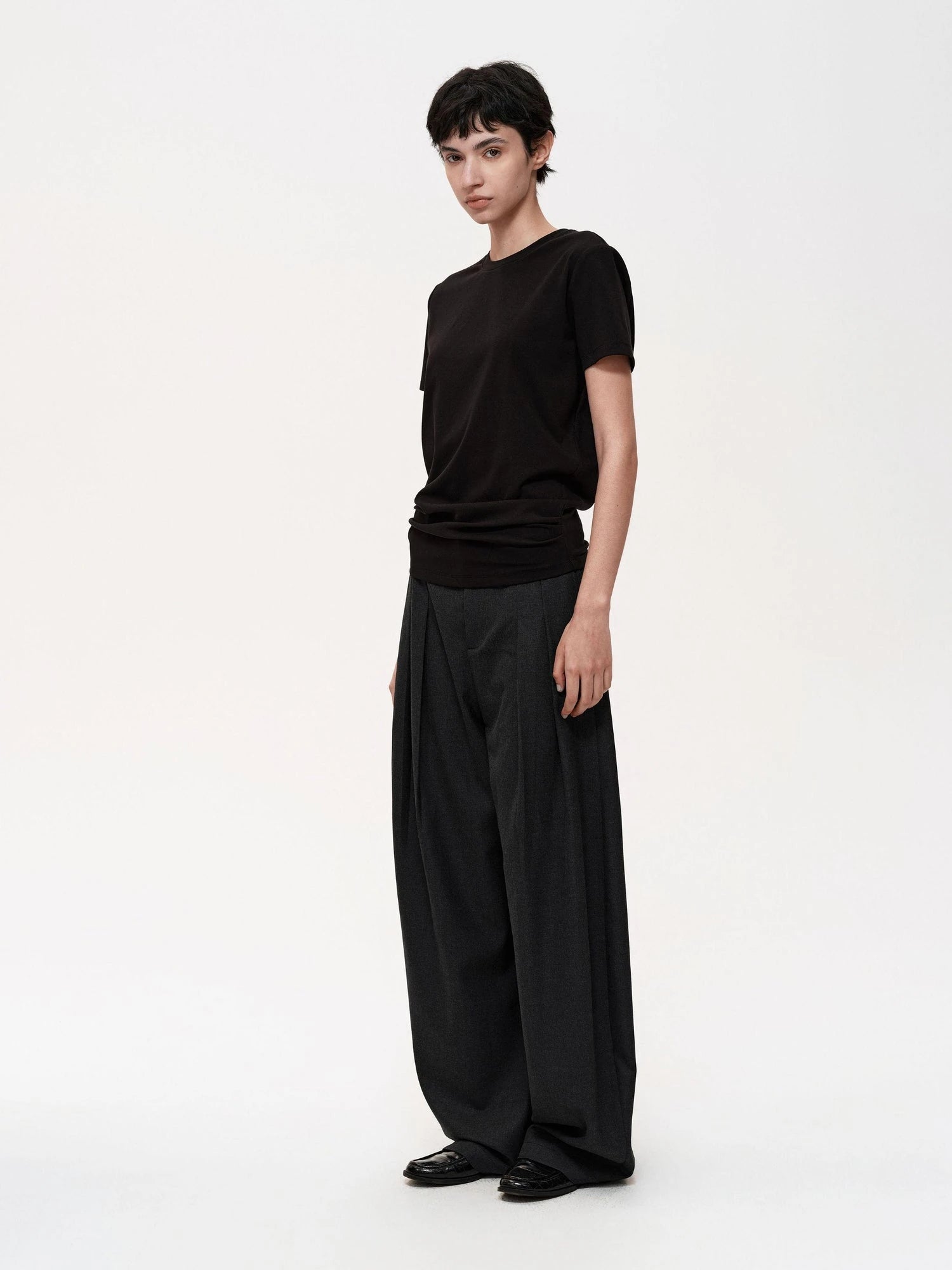 Pleated Flowy Wide Leg Trousers