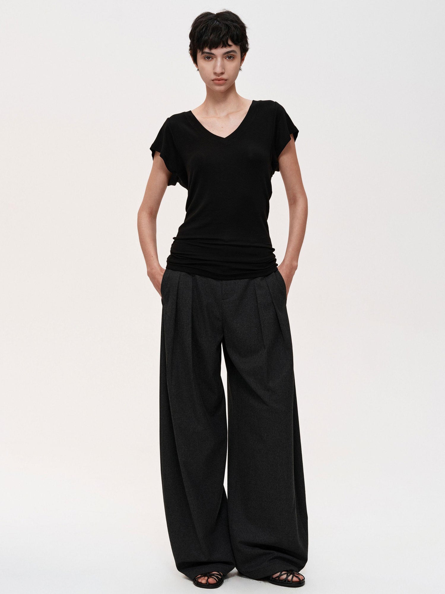 Northbutsouth Pleated Flowy Wide Leg Trousers
