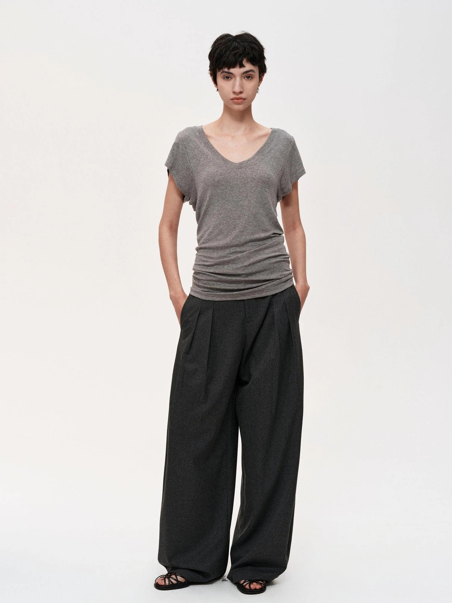 Pleated Flowy Wide Leg Trousers