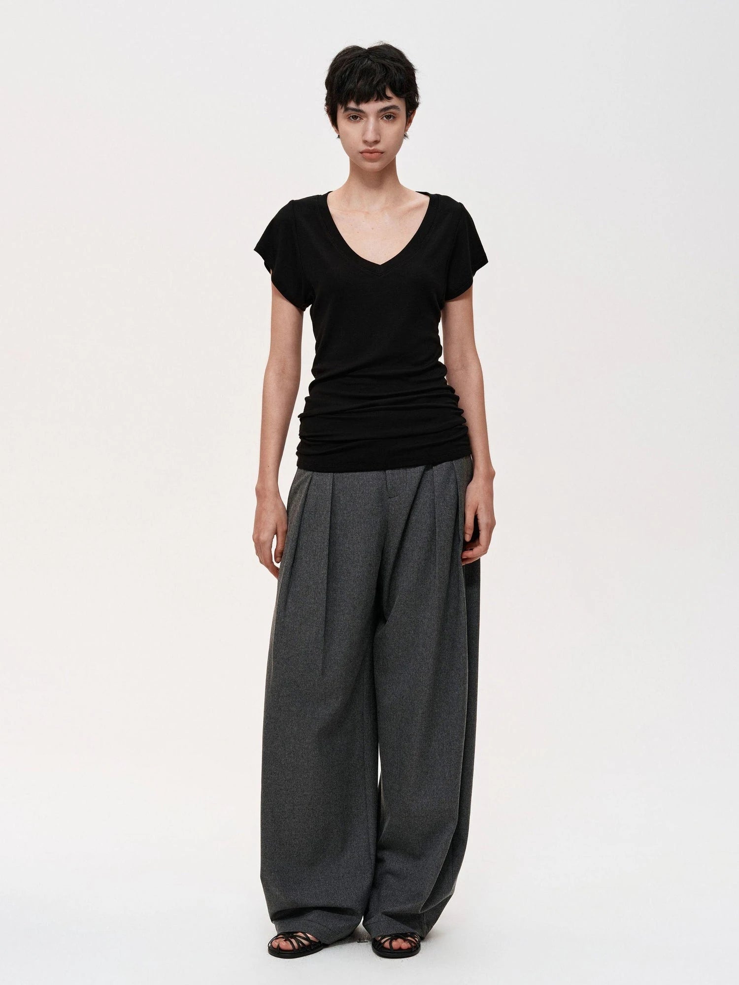 Pleated Flowy Wide Leg Trousers