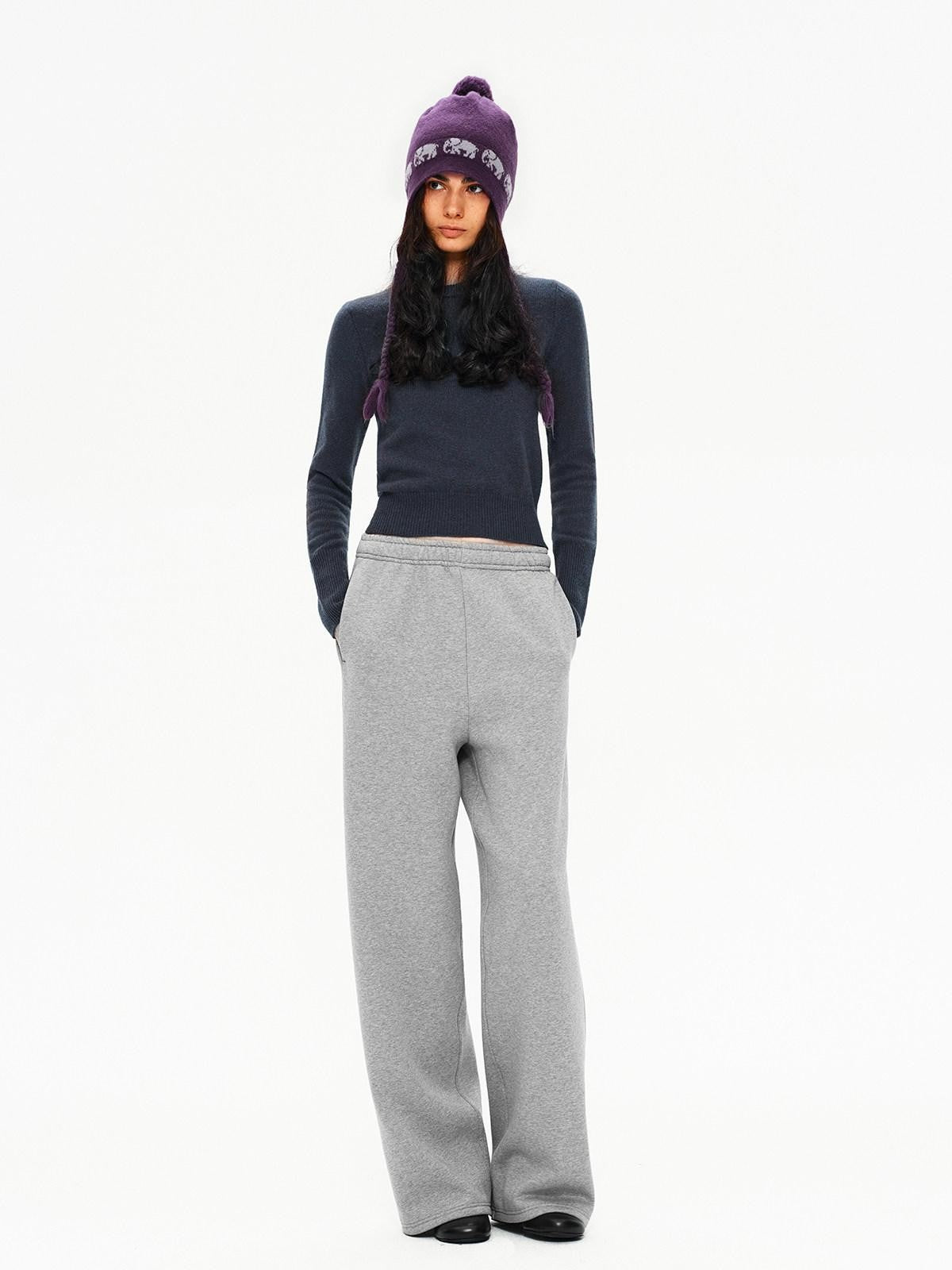 Northbutsouth Plush Thermal Hidden Drawstring Asymmetric Straight Women&