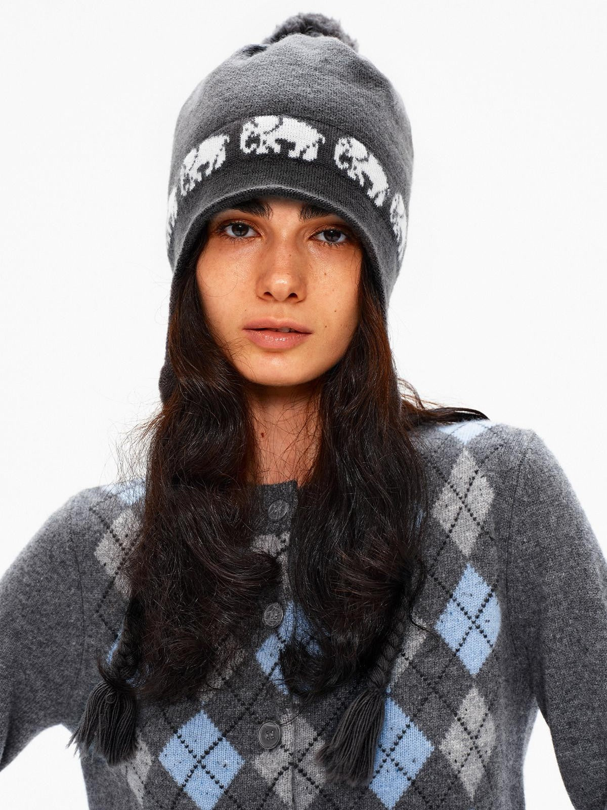Northbutsouth Pom Pom Fair Isle Elephant Earflap Women&