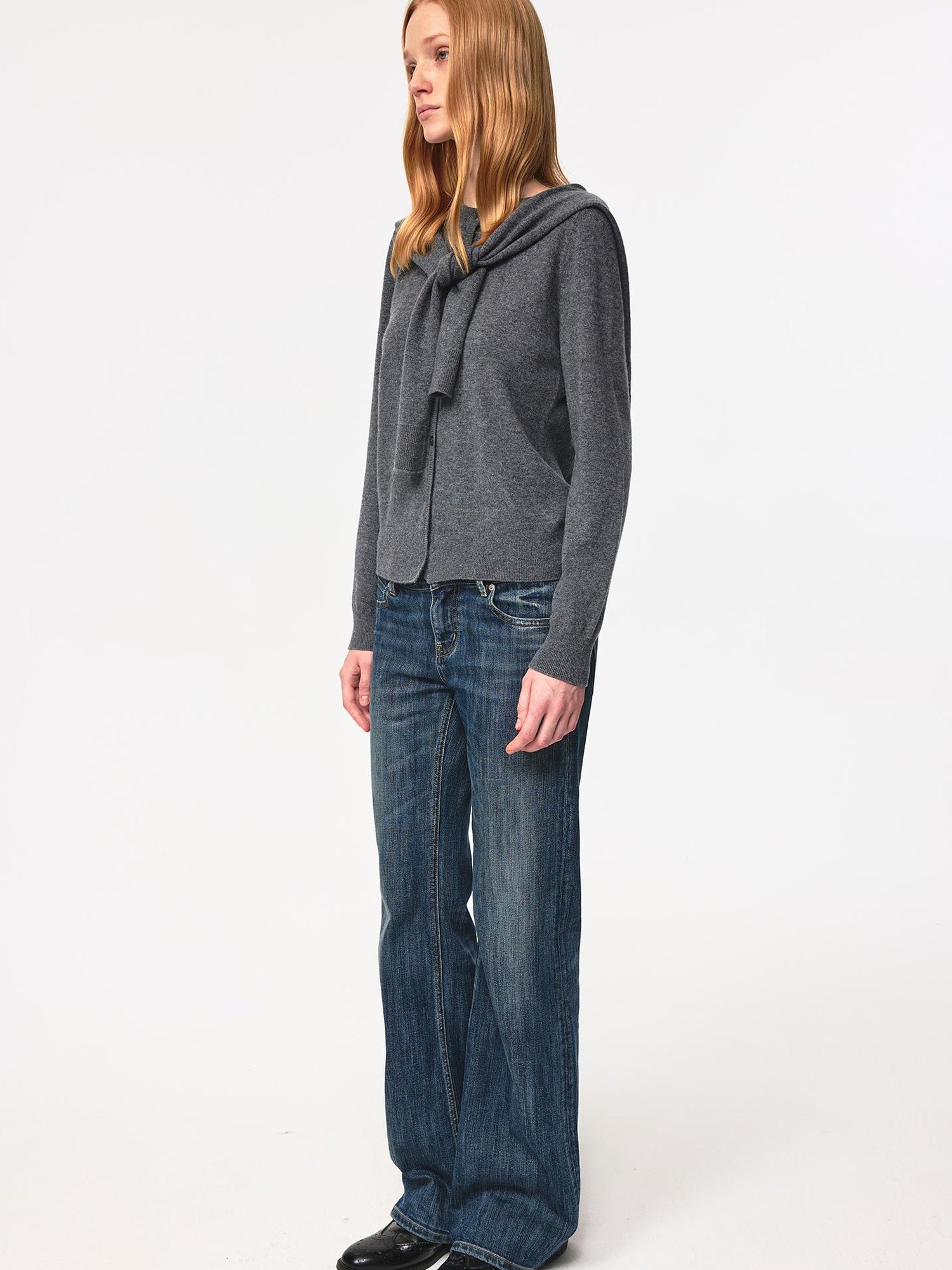 Northbutsouth Pure Wool Two Tone Round Neck Knit Cardigan