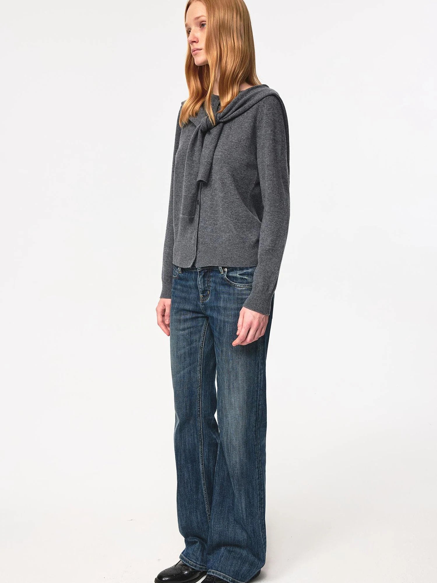 Pure Wool Two Tone Round Neck Knit Cardigan