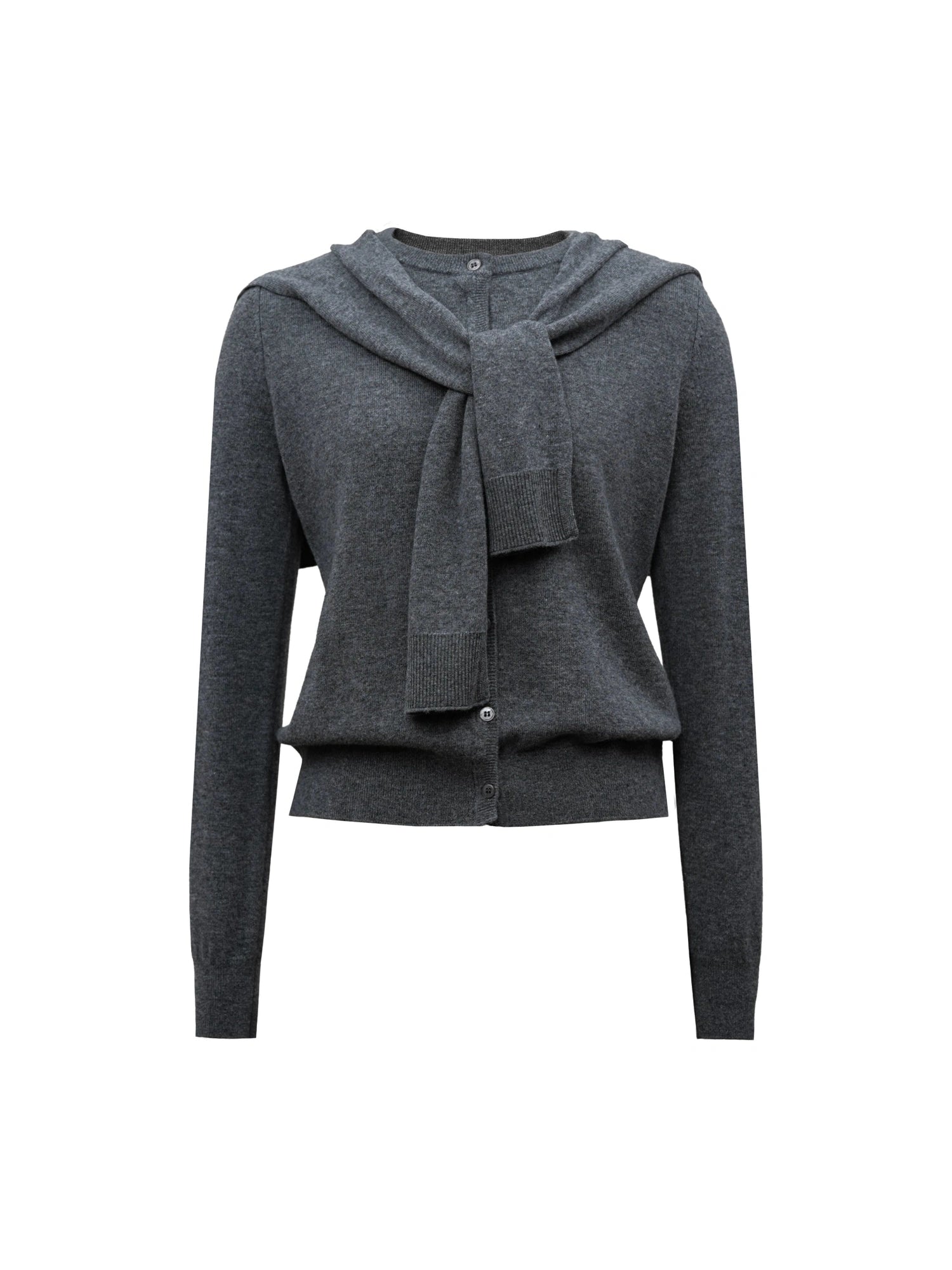 Pure Wool Two Tone Round Neck Knit Cardigan