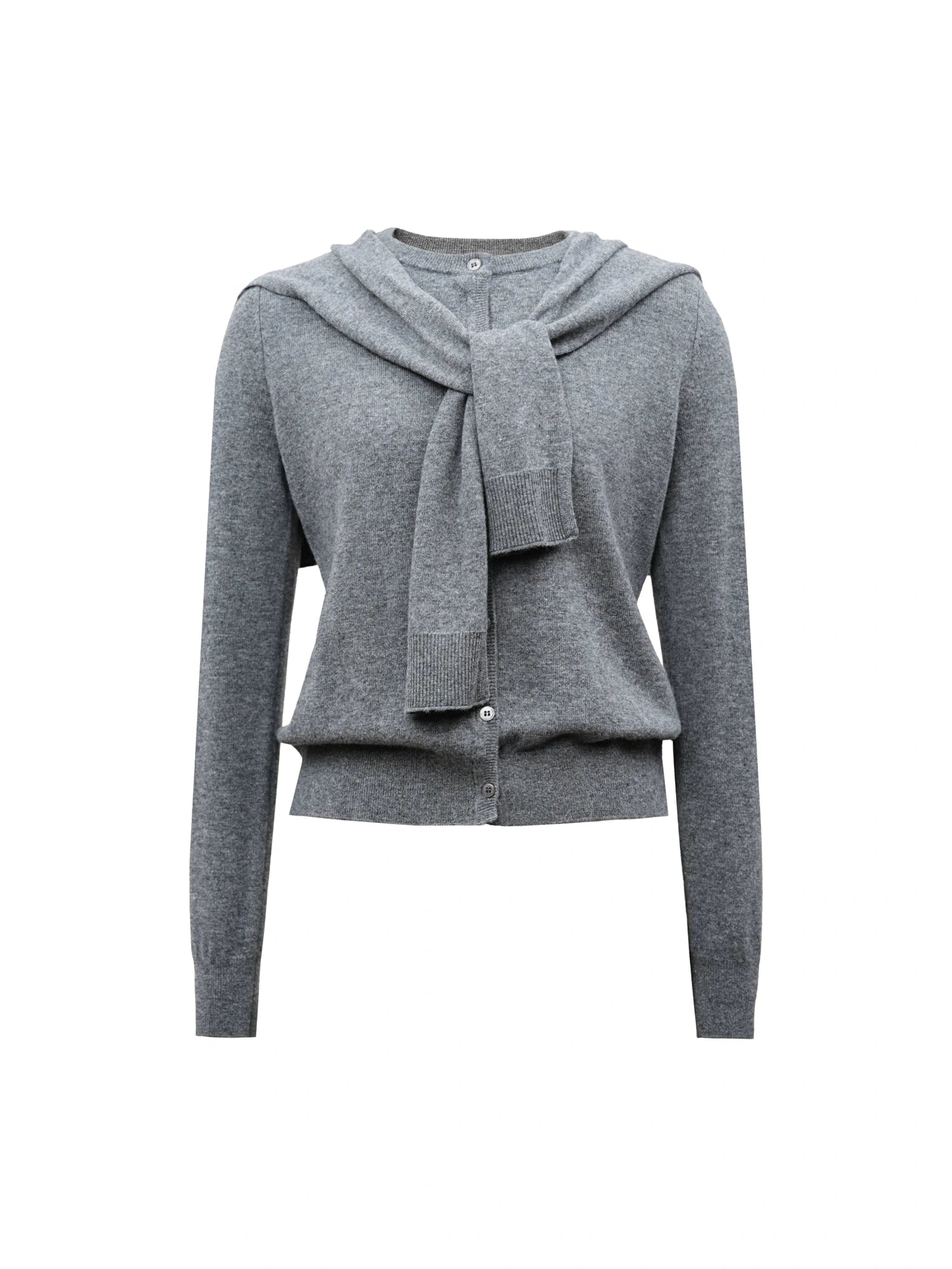 Pure Wool Two Tone Round Neck Knit Cardigan