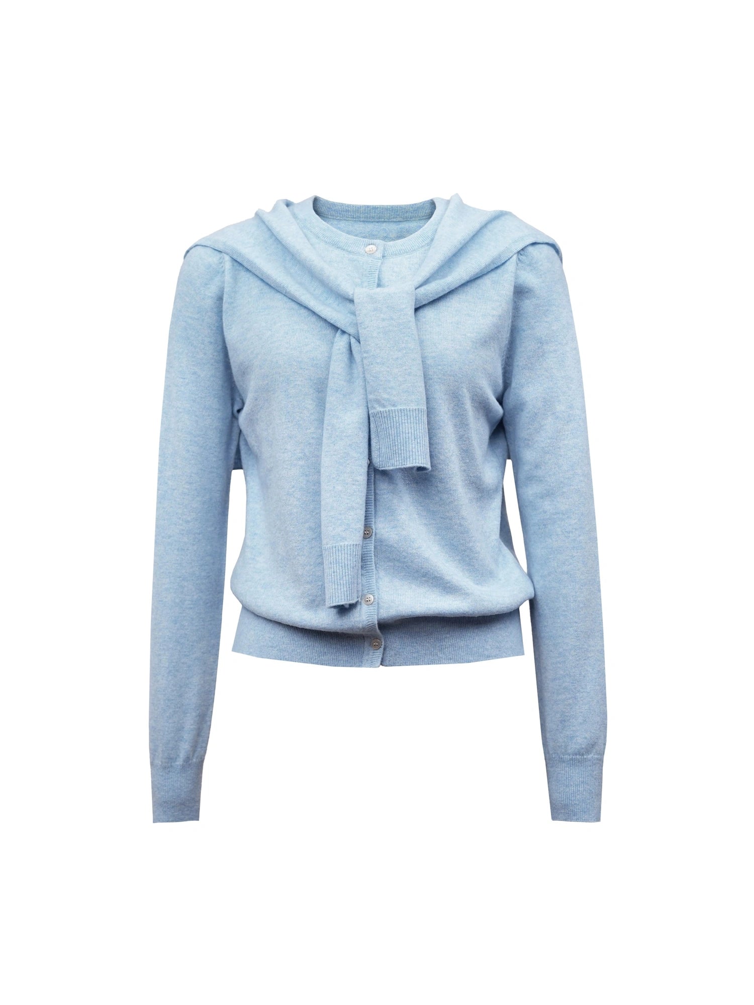 Pure Wool Two Tone Round Neck Knit Cardigan