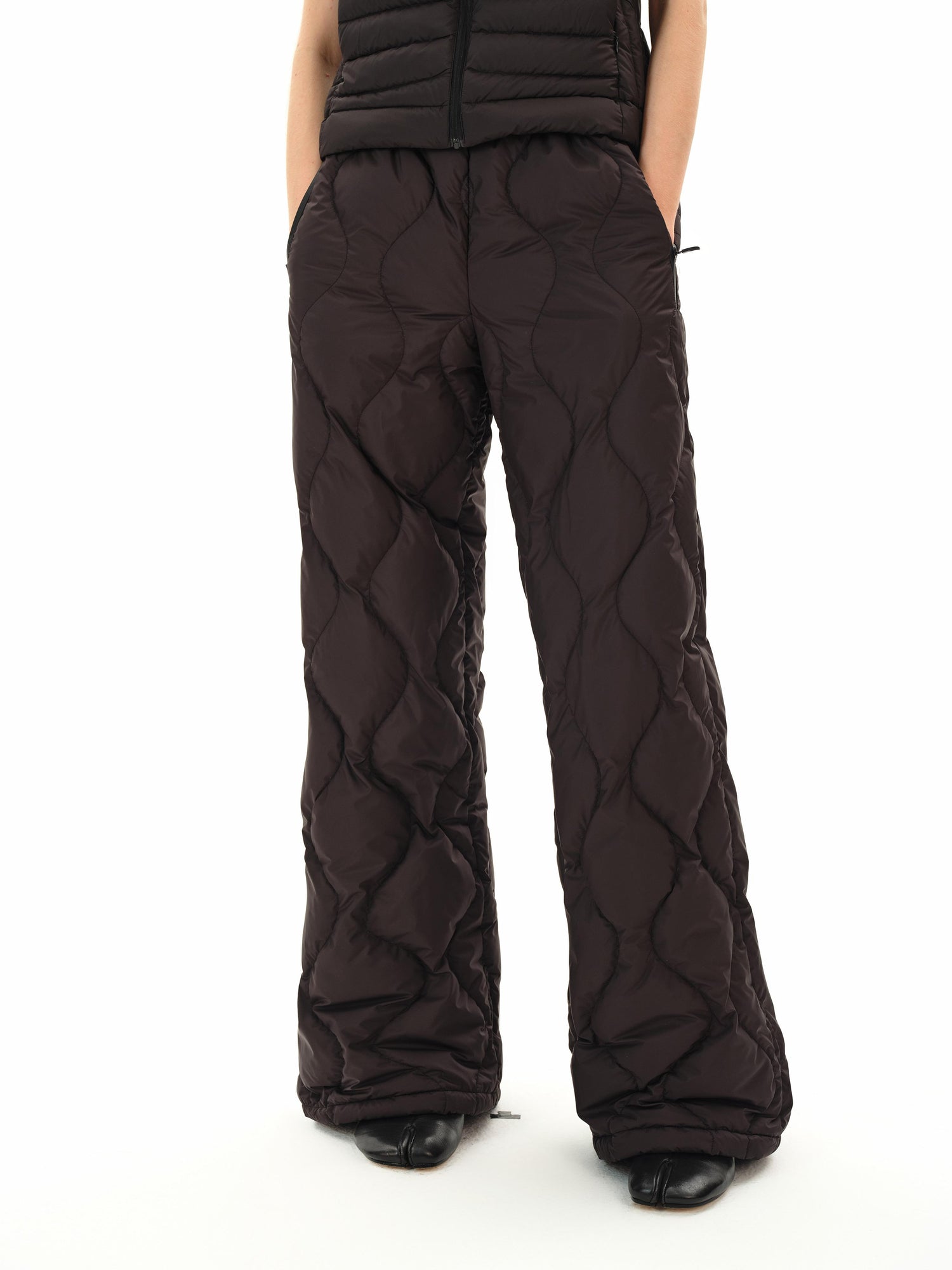 Northbutsouth Quilted Elastic Waist Wide Leg Winter Pants