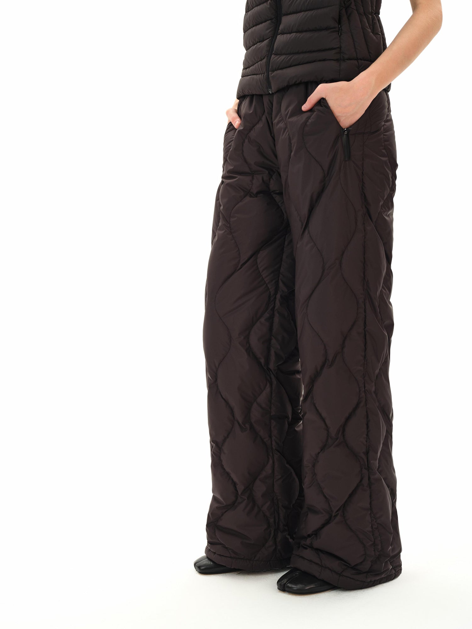 Northbutsouth Quilted Elastic Waist Wide Leg Winter Pants