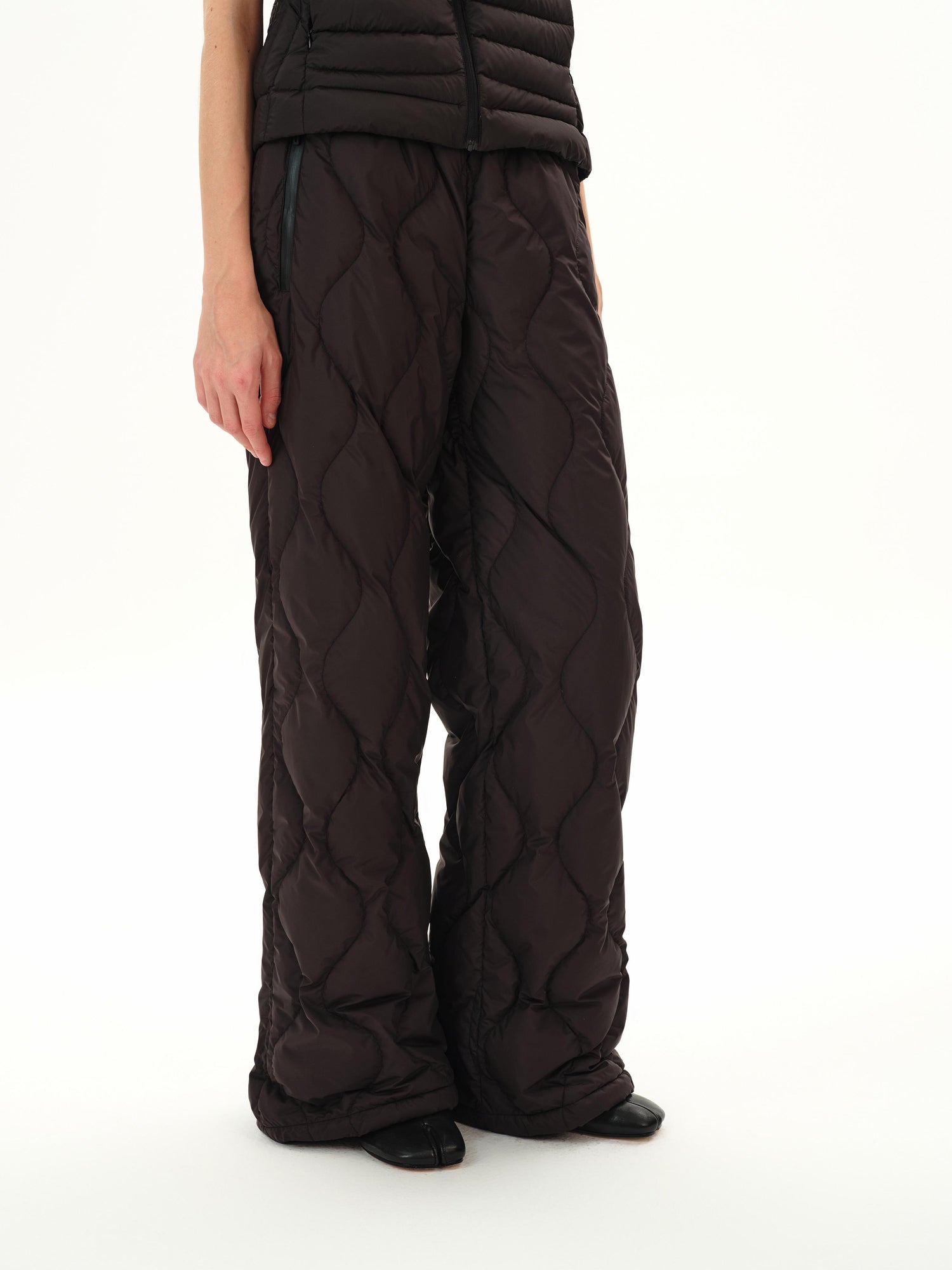 Northbutsouth Quilted Elastic Waist Wide Leg Winter Pants