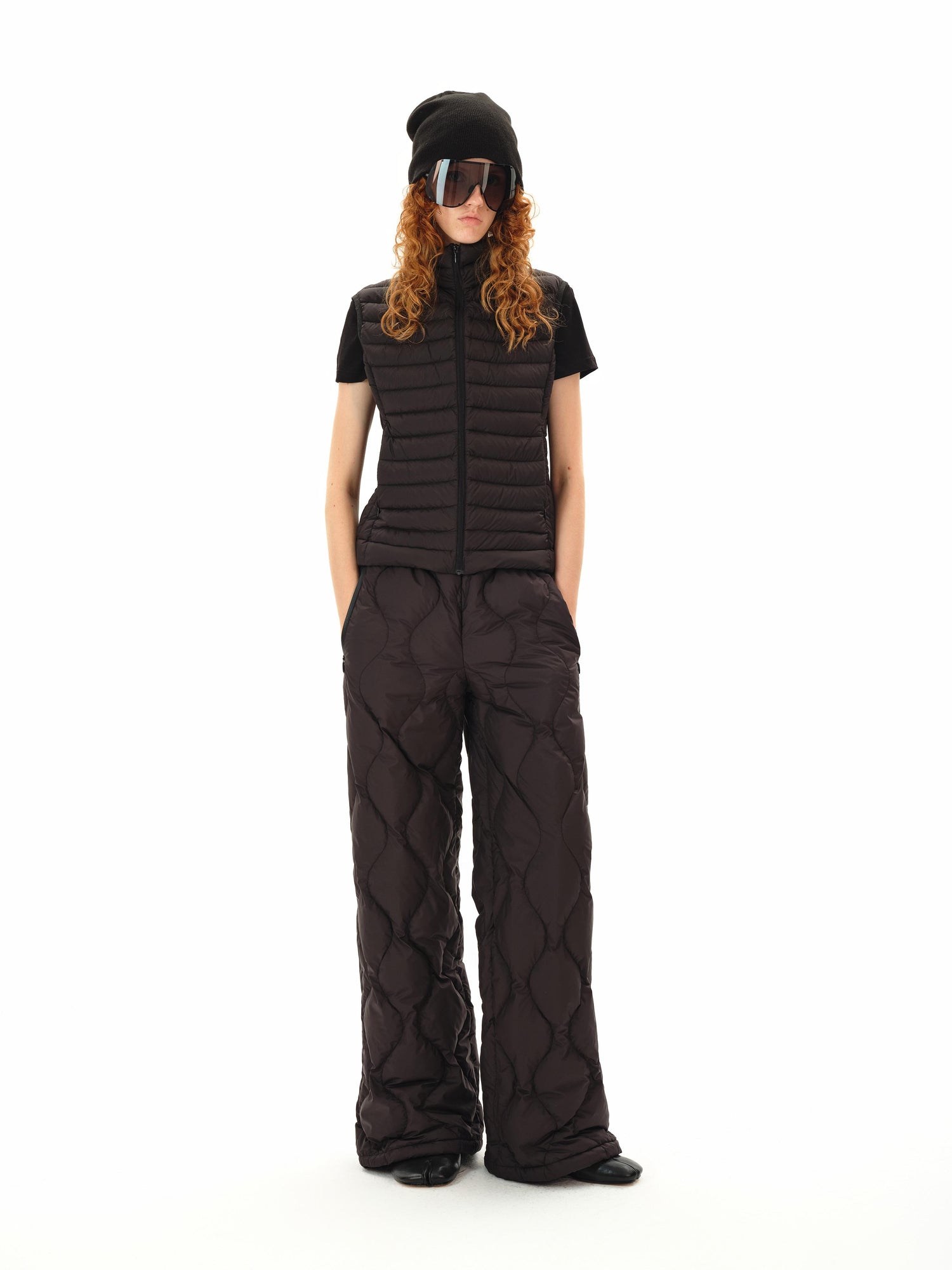 Northbutsouth Quilted Elastic Waist Wide Leg Winter Pants