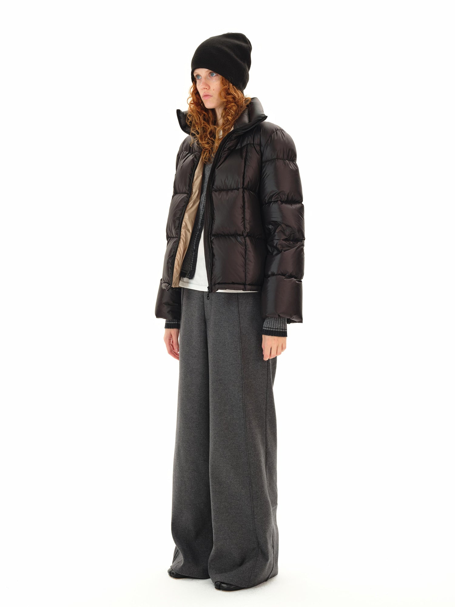 Northbutsouth Quilted Stand Collar Black Goose Down Jacket