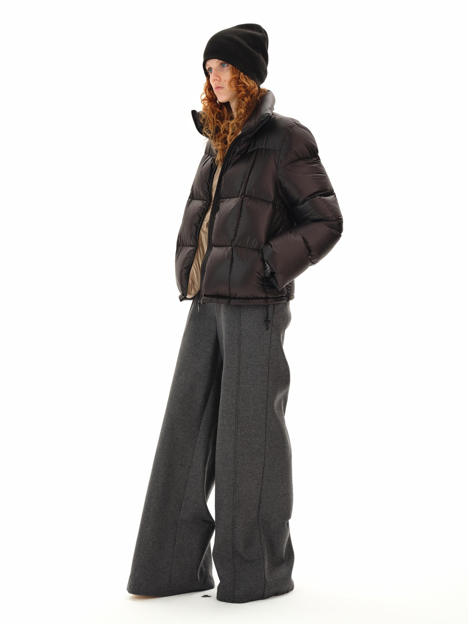 Northbutsouth Quilted Stand Collar Black Goose Down Jacket