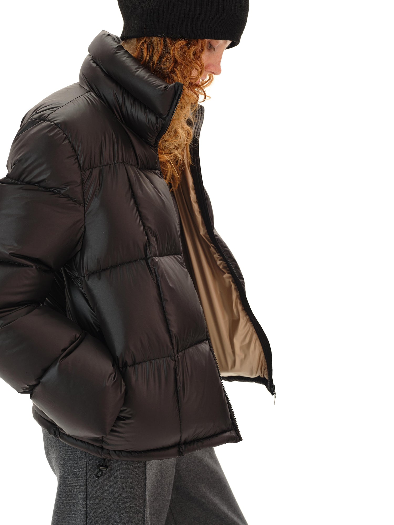 Northbutsouth Quilted Stand Collar Black Goose Down Jacket
