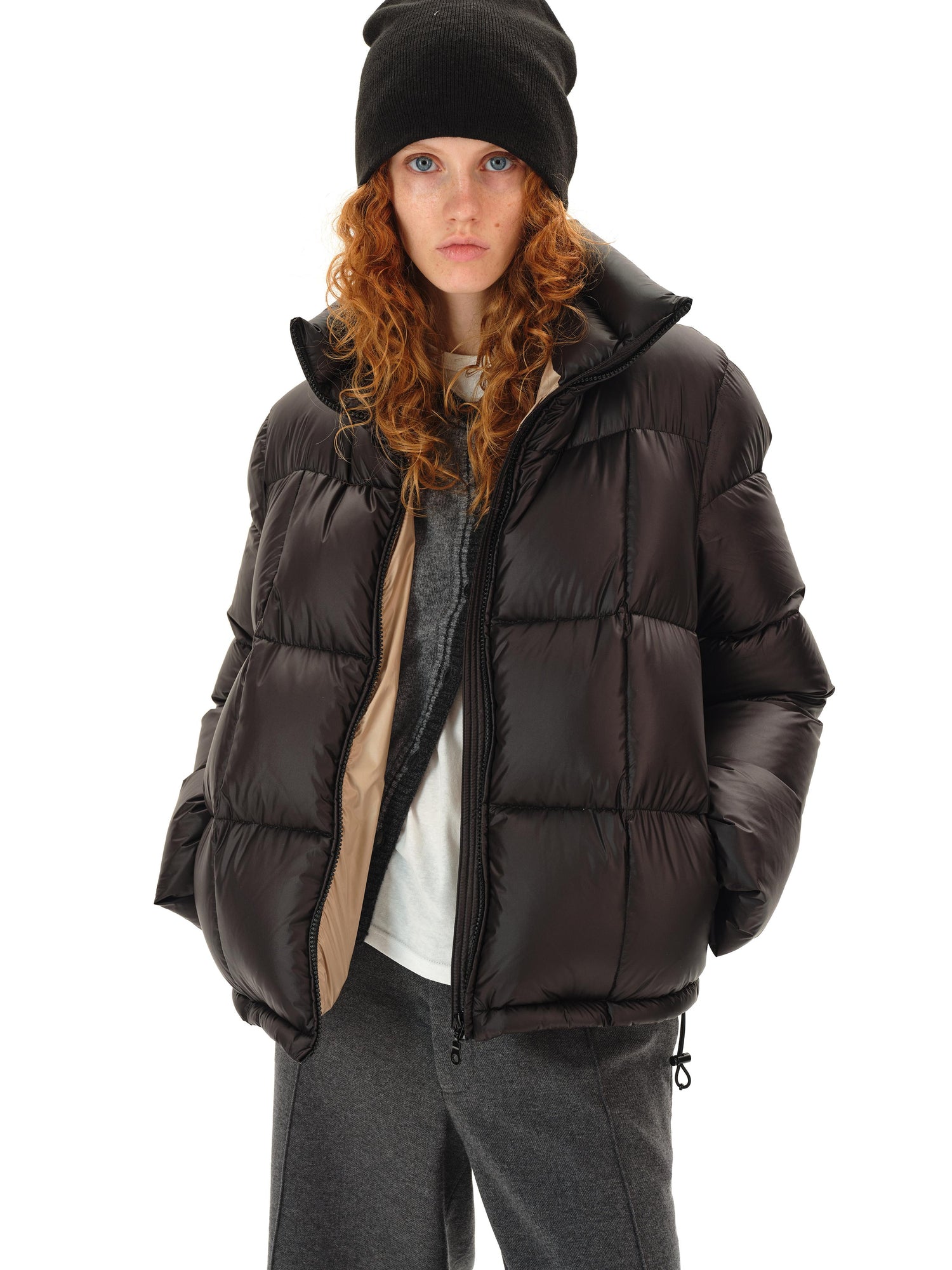 Northbutsouth Quilted Stand Collar Black Goose Down Jacket