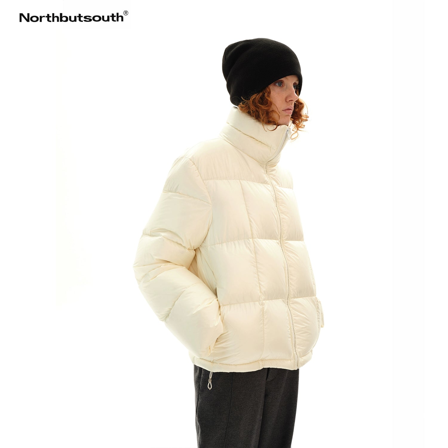 Northbutsouth Quilted Stand Collar Black Goose Down Jacket MISSTT