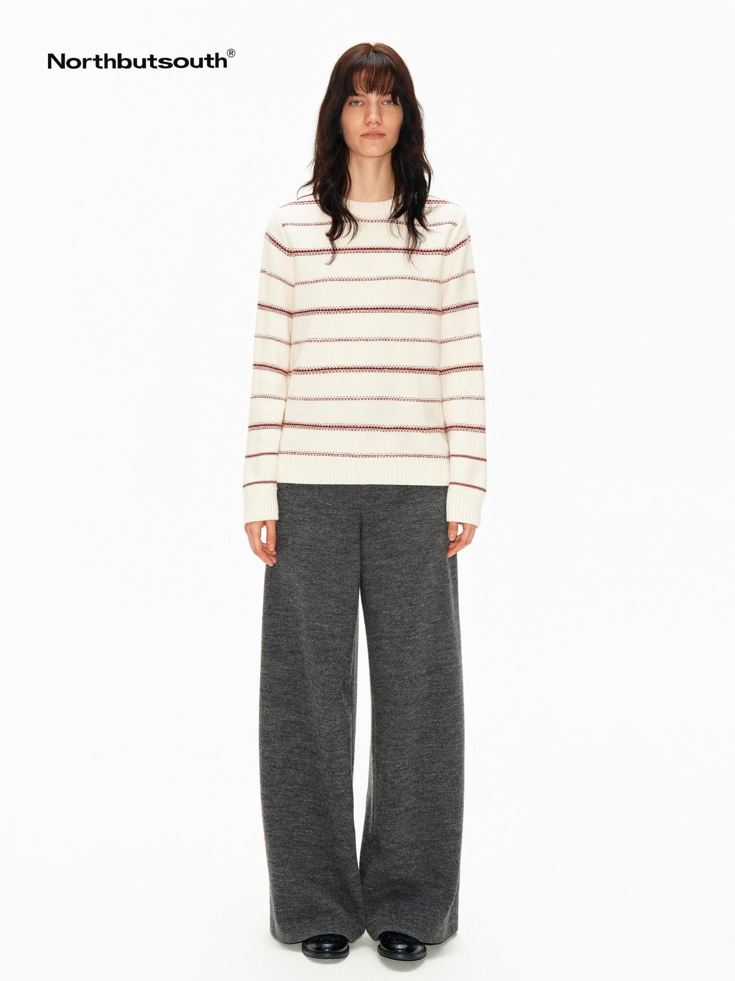 Northbutsouth Red Cream Fair Isle Jacquard Striped Women&