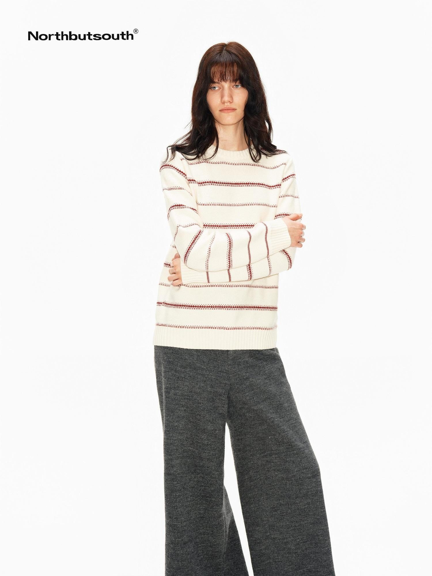 Northbutsouth Red Cream Fair Isle Jacquard Striped Women&