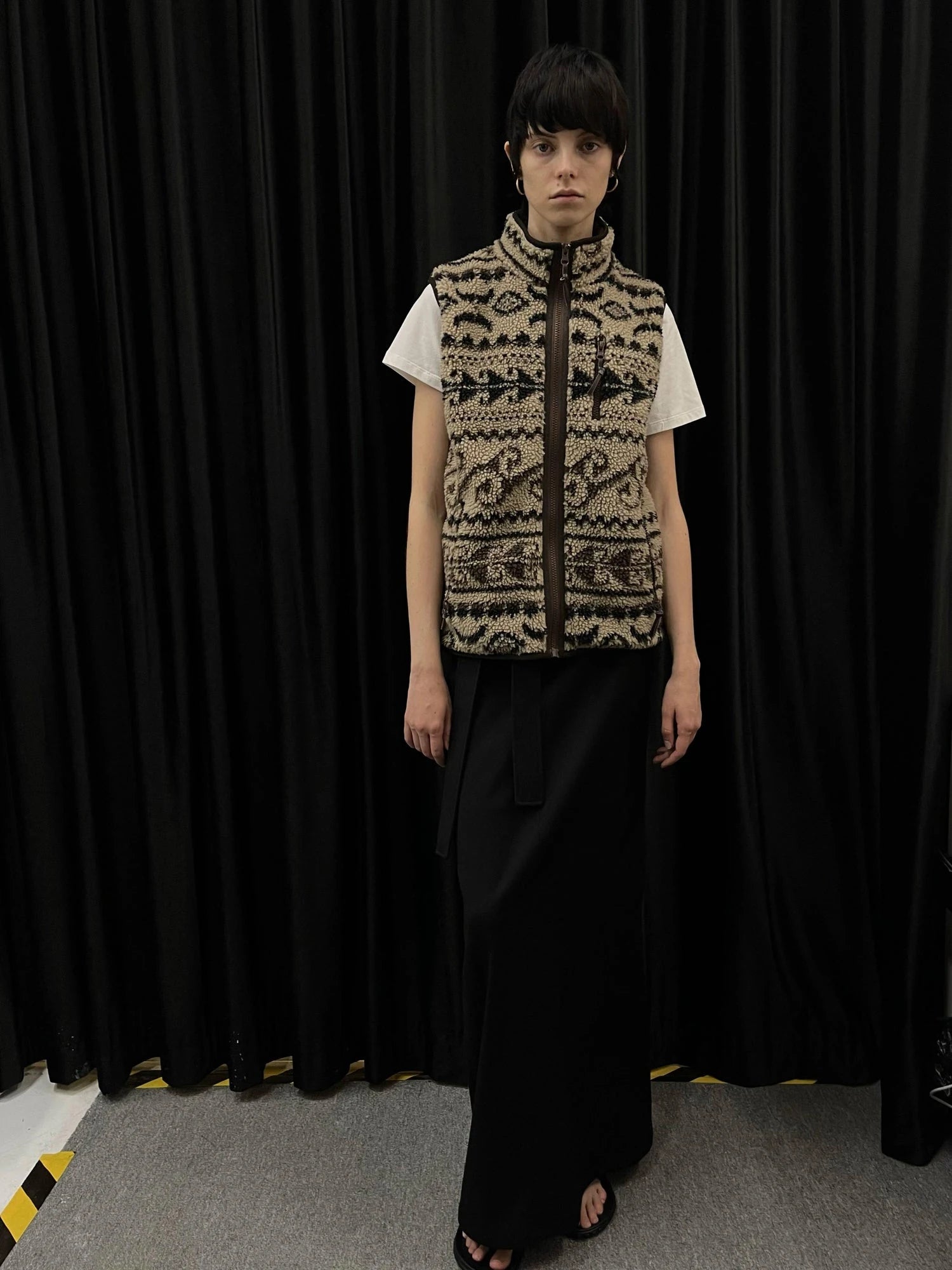 Retro High Neck Fleece Zip Vest With Lamb Wool Pattern