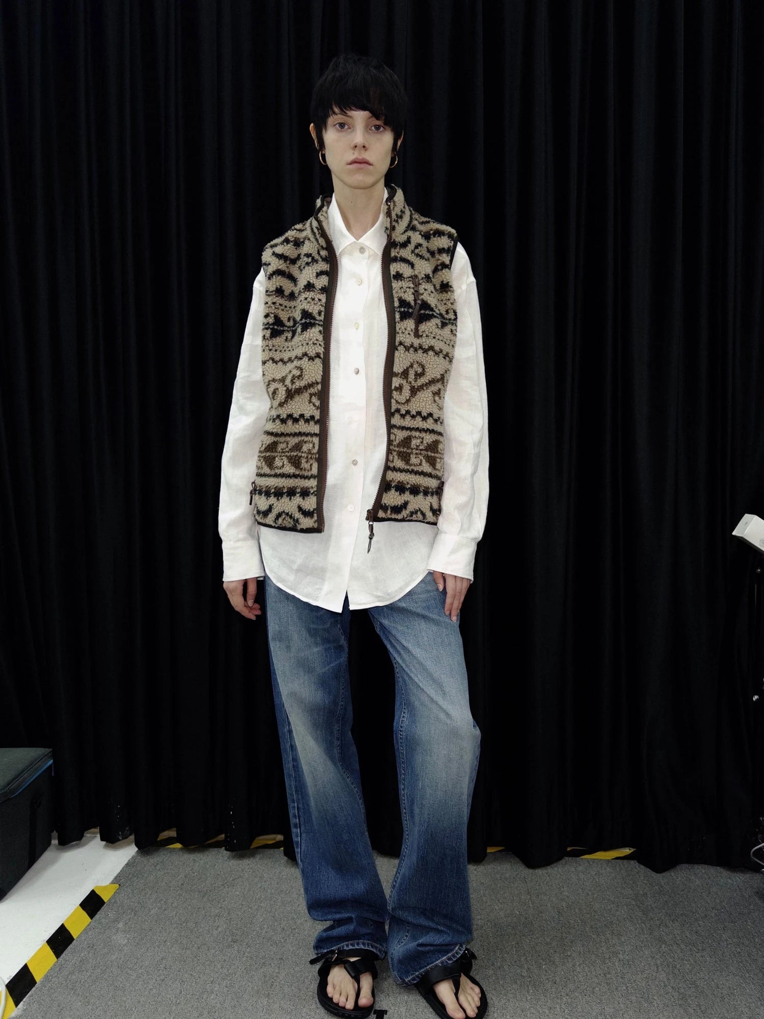 Retro High Neck Fleece Zip Vest With Lamb Wool Pattern