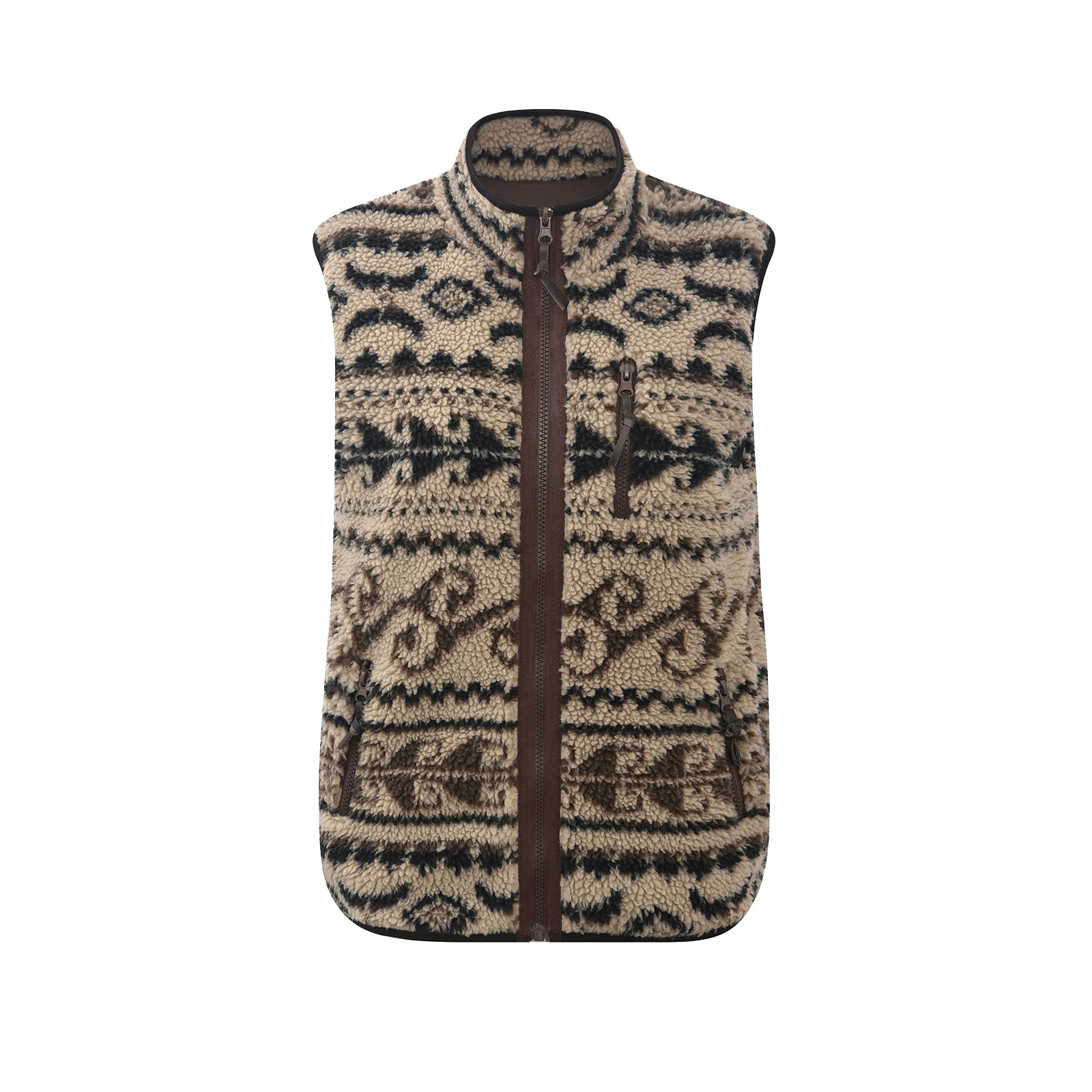 Northbutsouth Retro High Neck Fleece Zip Vest With Lamb Wool Pattern MISSTT