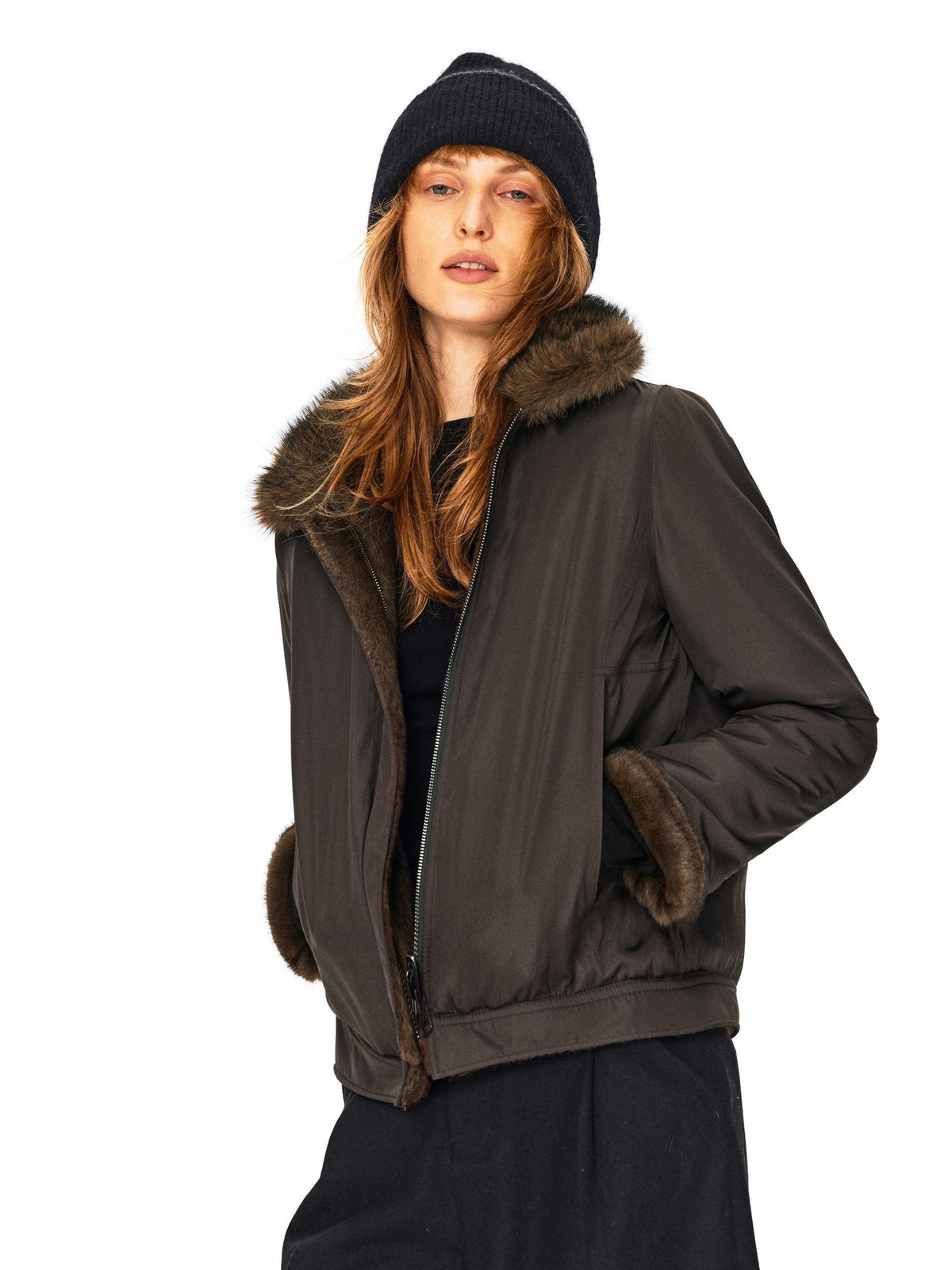 Northbutsouth Reversible Faux Fur Long Hair Lapel Women&