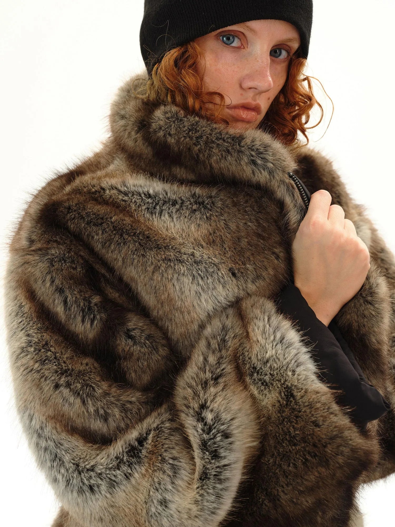 Reversible Shearling Fur Coat V-neck T-shirt Long Sleeve