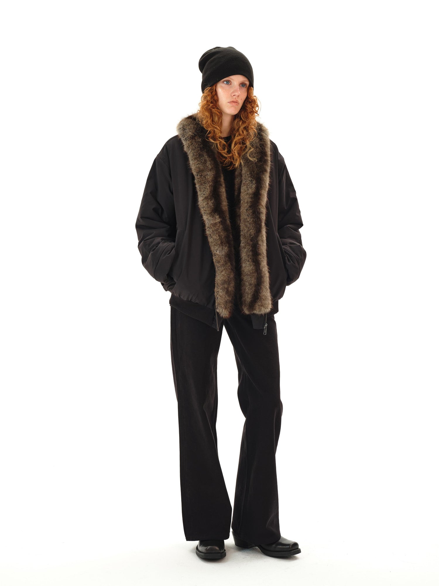 Northbutsouth Reversible Shearling Fur Coat V-neck T-shirt Long Sleeve
